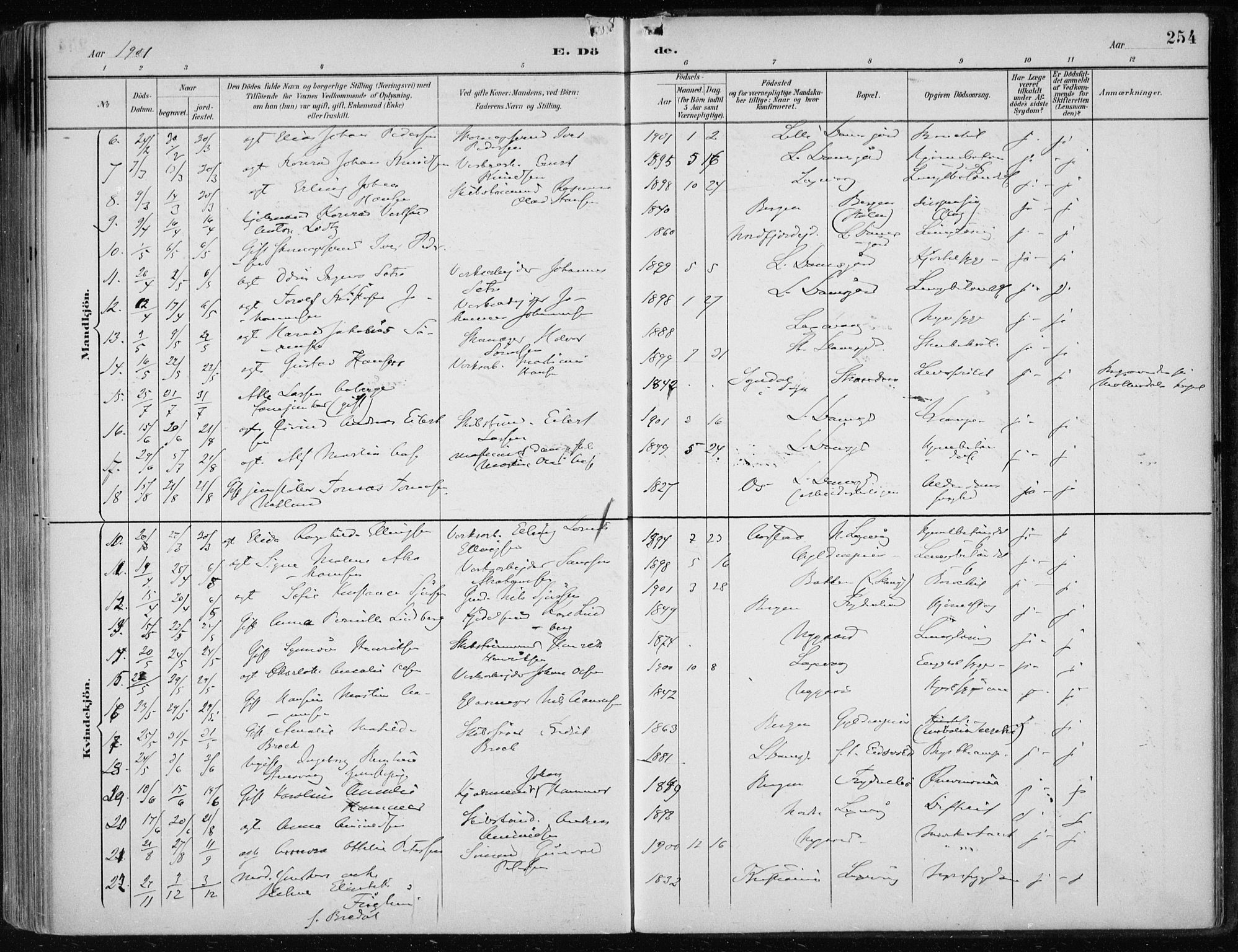 Askøy Sokneprestembete, AV/SAB-A-74101/H/Ha/Haa/Haae/L0003: Parish register (official) no. E 3, 1891-1903, p. 254