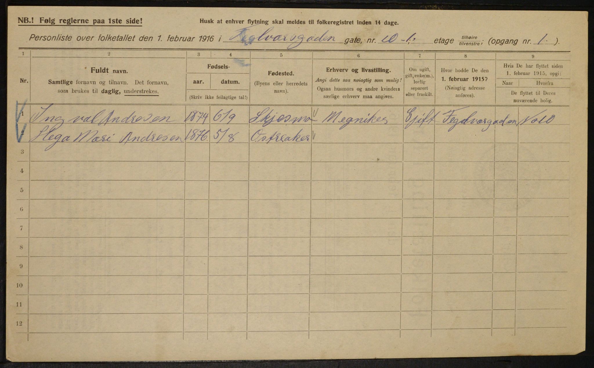 OBA, Municipal Census 1916 for Kristiania, 1916, p. 110500