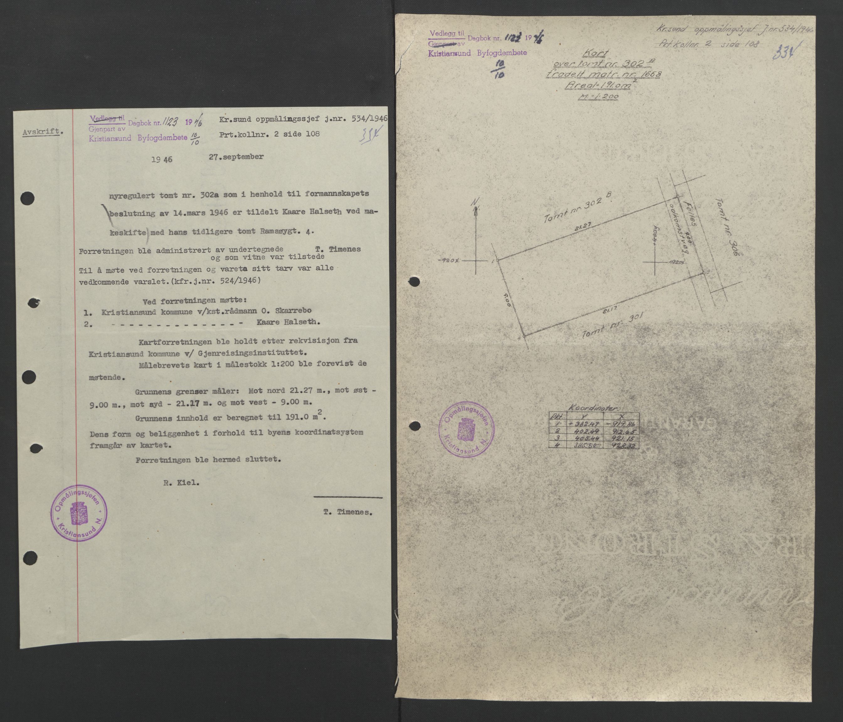 Kristiansund byfogd, AV/SAT-A-4587/A/27: Mortgage book no. 37, 1942-1945, Diary no: : 1123/1946