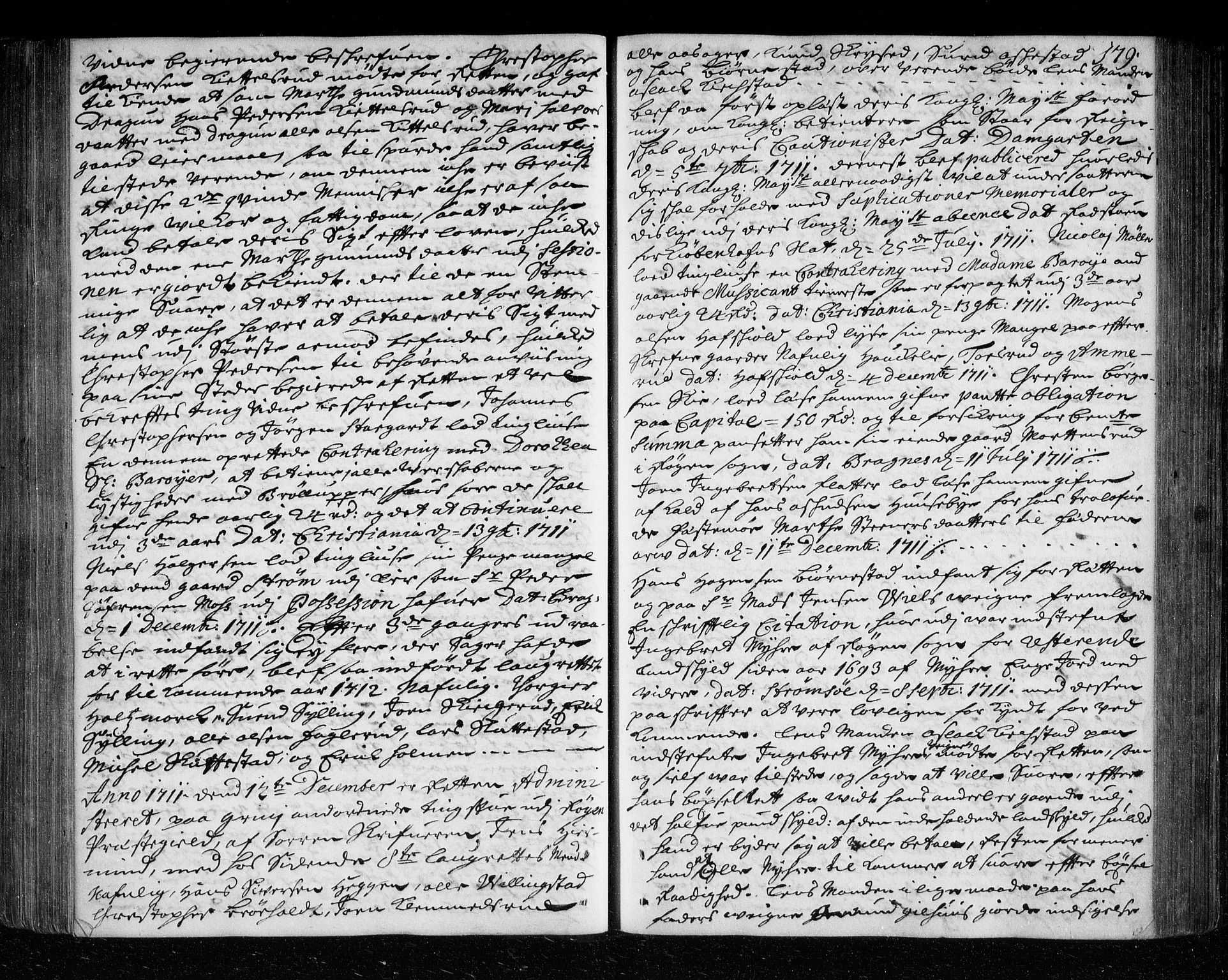 Lier, Røyken og Hurum sorenskriveri, AV/SAKO-A-89/F/Fa/L0042: Tingbok, 1707-1712, p. 179