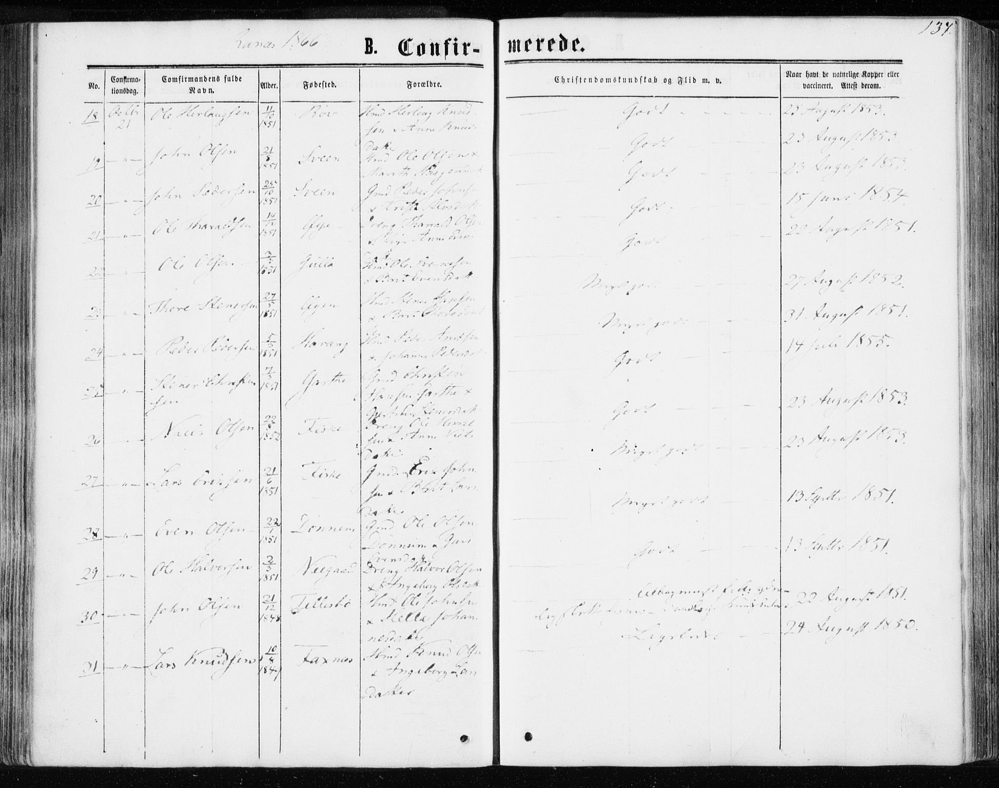 Ministerialprotokoller, klokkerbøker og fødselsregistre - Møre og Romsdal, AV/SAT-A-1454/595/L1045: Parish register (official) no. 595A07, 1863-1873, p. 134