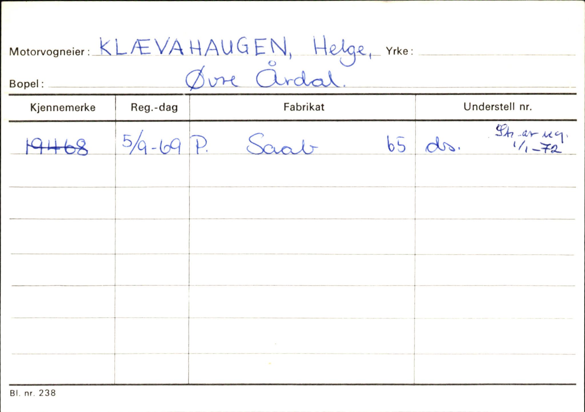 Statens vegvesen, Sogn og Fjordane vegkontor, AV/SAB-A-5301/4/F/L0145: Registerkort Vågsøy S-Å. Årdal I-P, 1945-1975, p. 1181