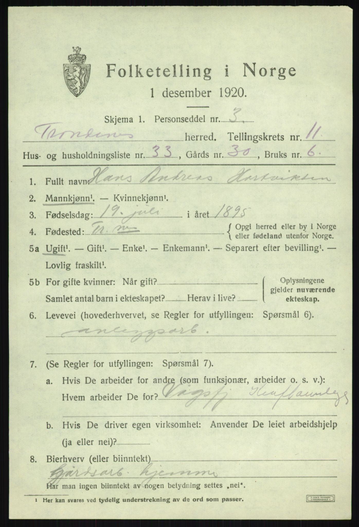 SATØ, 1920 census for Trondenes, 1920, p. 8751