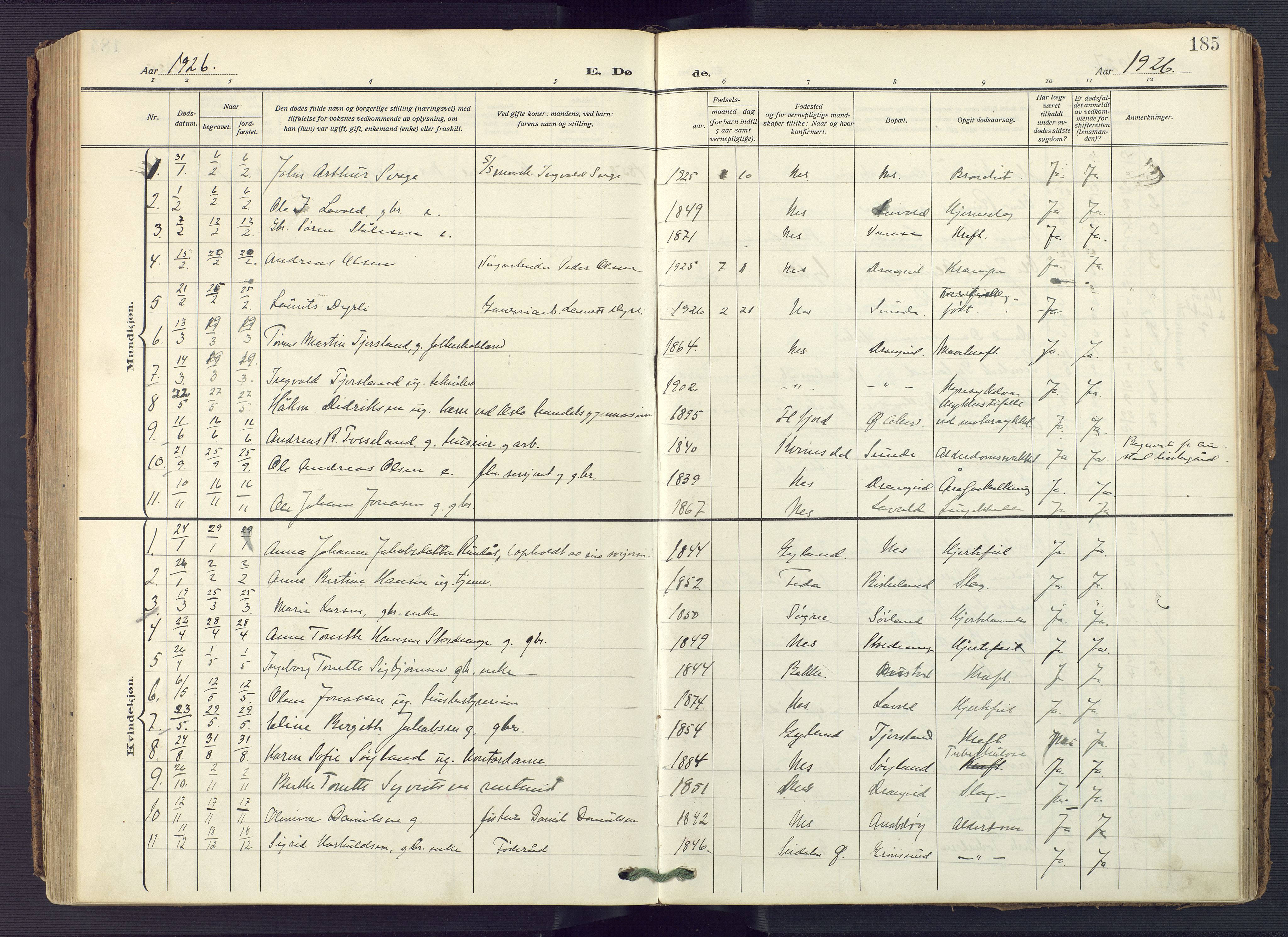 Flekkefjord sokneprestkontor, AV/SAK-1111-0012/F/Fa/Fac/L0010: Parish register (official) no. A 10, 1910-1927, p. 185