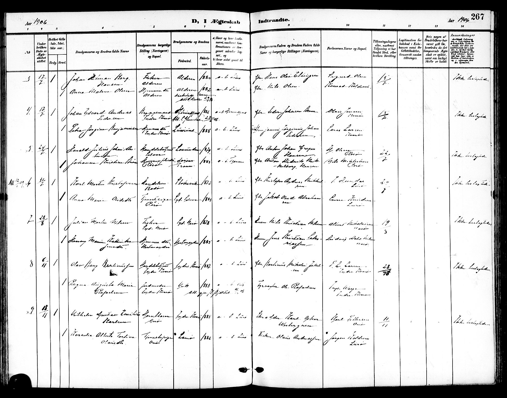 Ministerialprotokoller, klokkerbøker og fødselsregistre - Nordland, SAT/A-1459/839/L0569: Parish register (official) no. 839A06, 1903-1922, p. 267