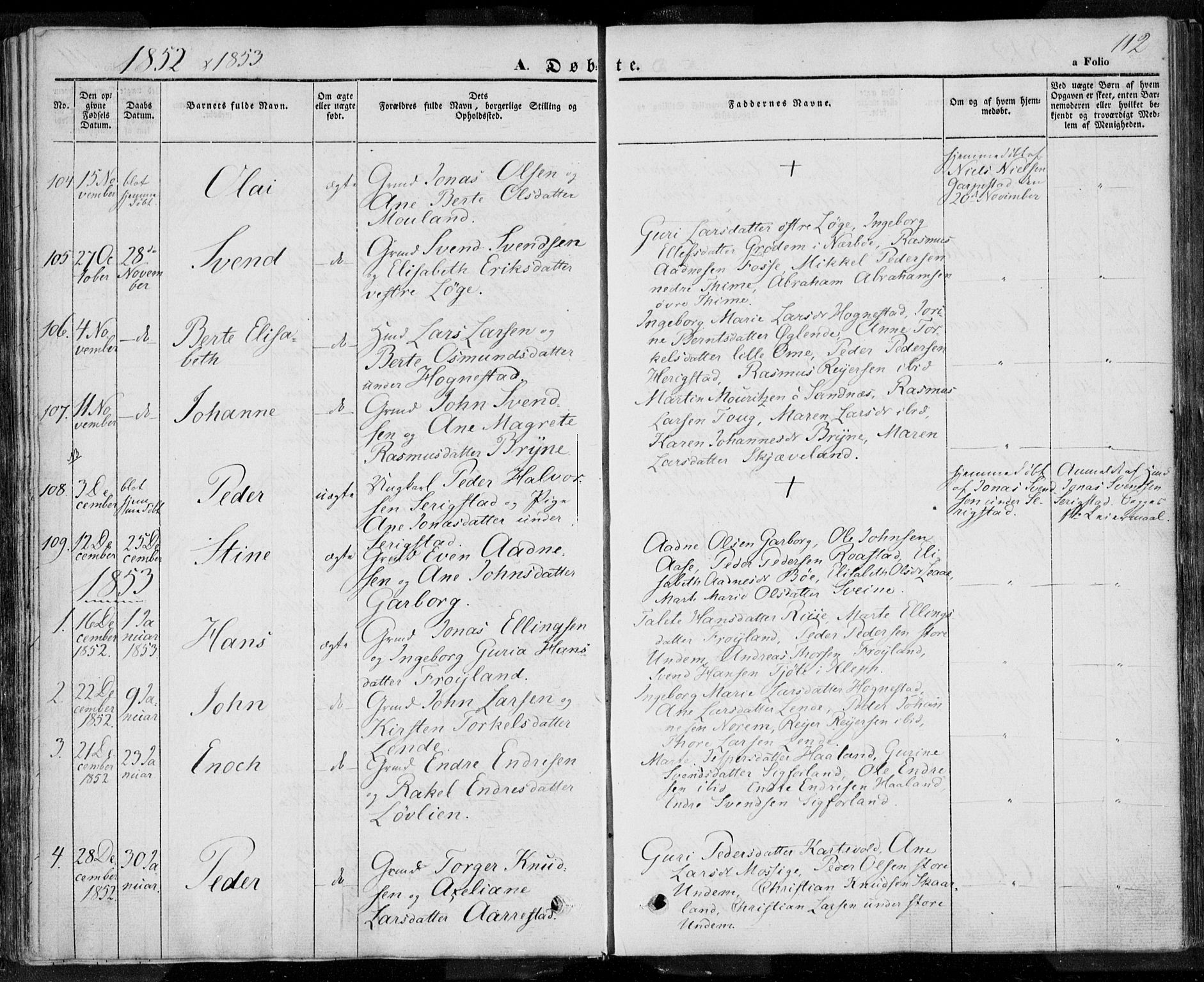 Lye sokneprestkontor, SAST/A-101794/001/30BA/L0005: Parish register (official) no. A 5.1, 1842-1855, p. 112
