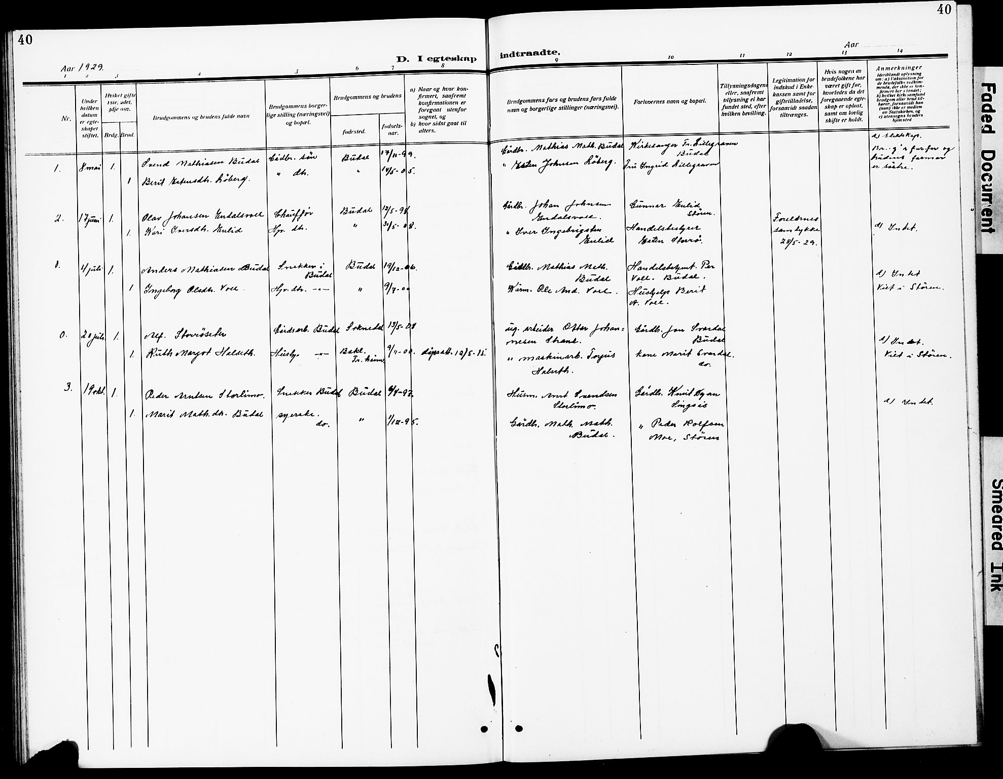 Ministerialprotokoller, klokkerbøker og fødselsregistre - Sør-Trøndelag, AV/SAT-A-1456/690/L1052: Parish register (copy) no. 690C02, 1907-1929, p. 40
