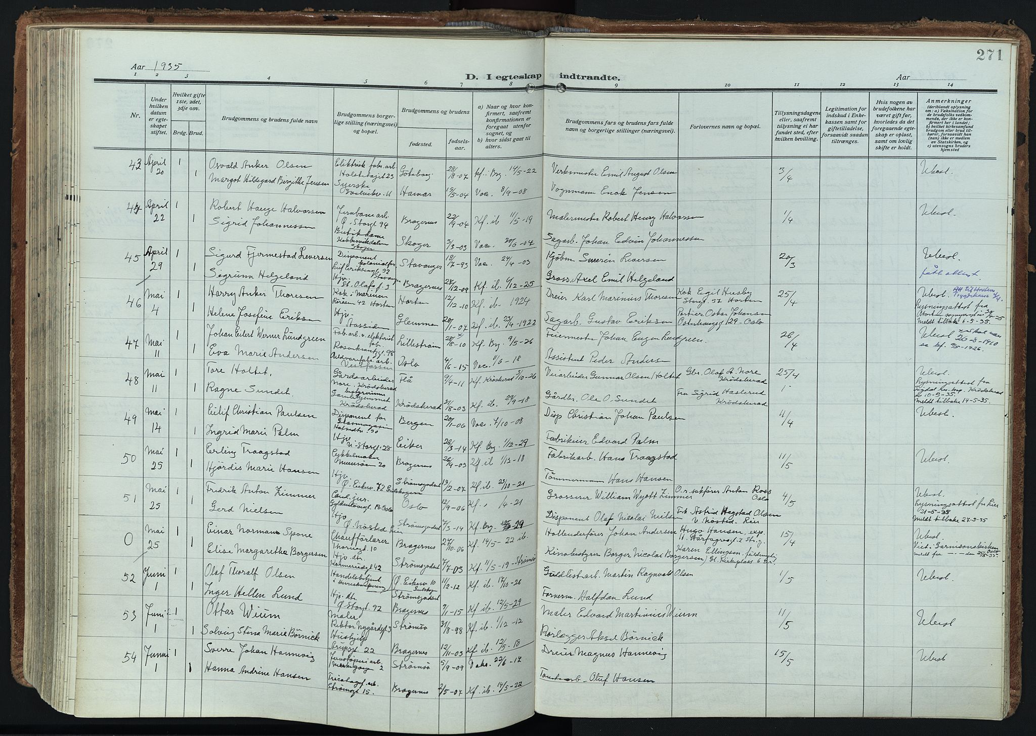 Bragernes kirkebøker, AV/SAKO-A-6/F/Fc/L0009: Parish register (official) no. III 9, 1921-1939, p. 271