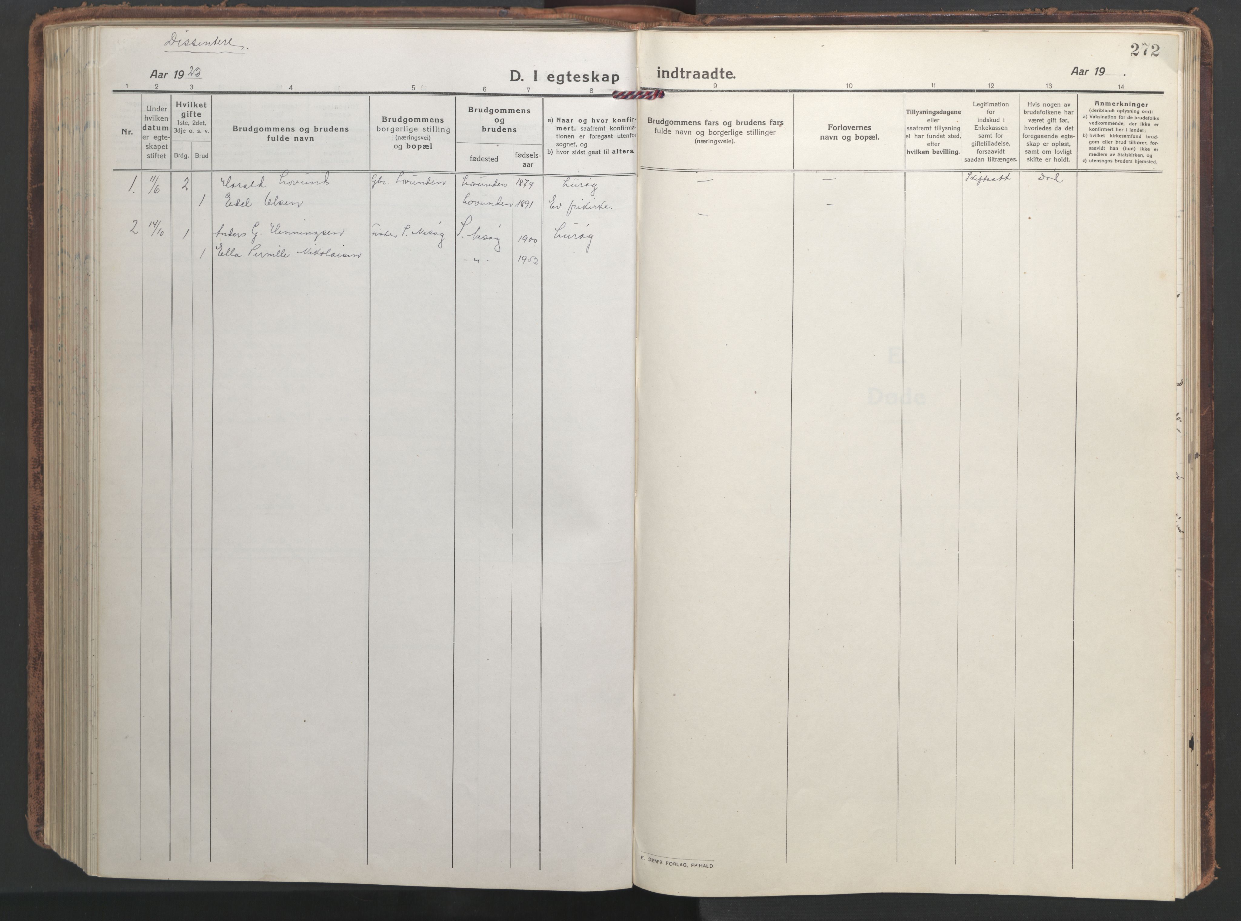 Ministerialprotokoller, klokkerbøker og fødselsregistre - Nordland, SAT/A-1459/839/L0574: Parish register (copy) no. 839C04, 1918-1950, p. 272