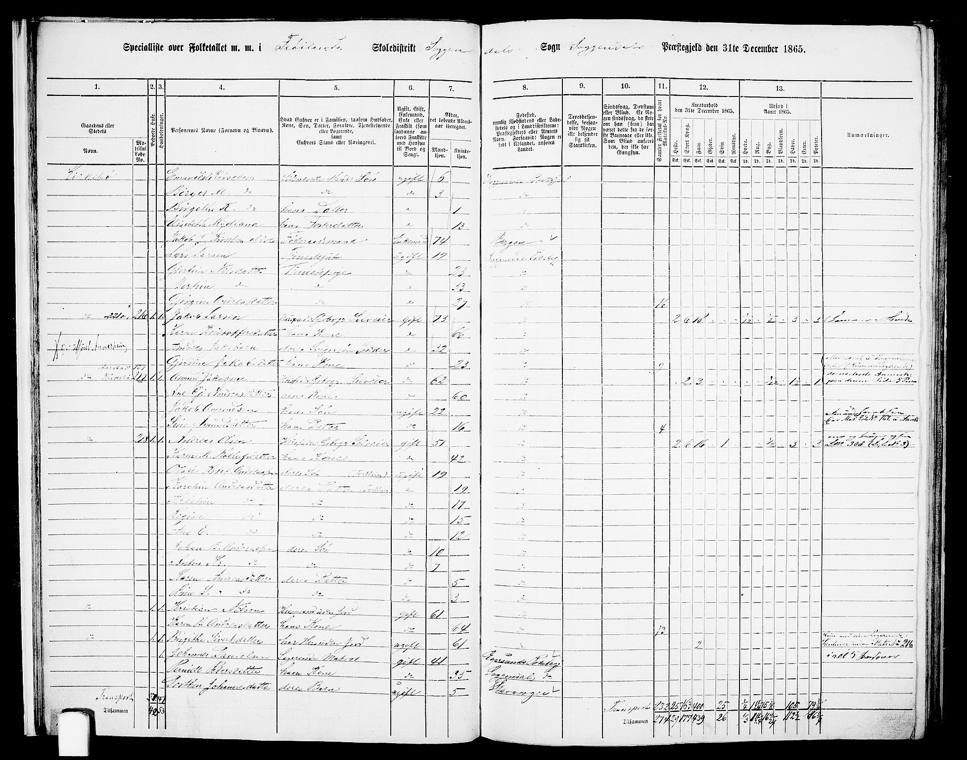 RA, 1865 census for Sokndal, 1865, p. 19