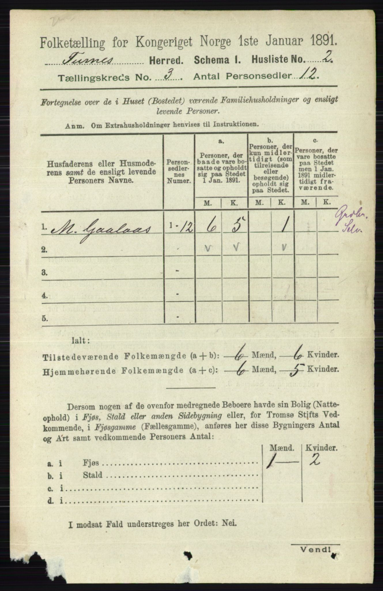 RA, Census 1891 for 0413 Furnes herred, 1891, p. 1486