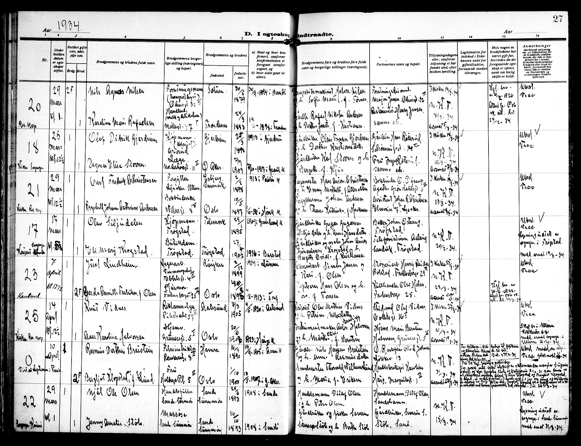 Trefoldighet prestekontor Kirkebøker, AV/SAO-A-10882/H/Ha/L0005: Banns register no. 5, 1932-1952, p. 27