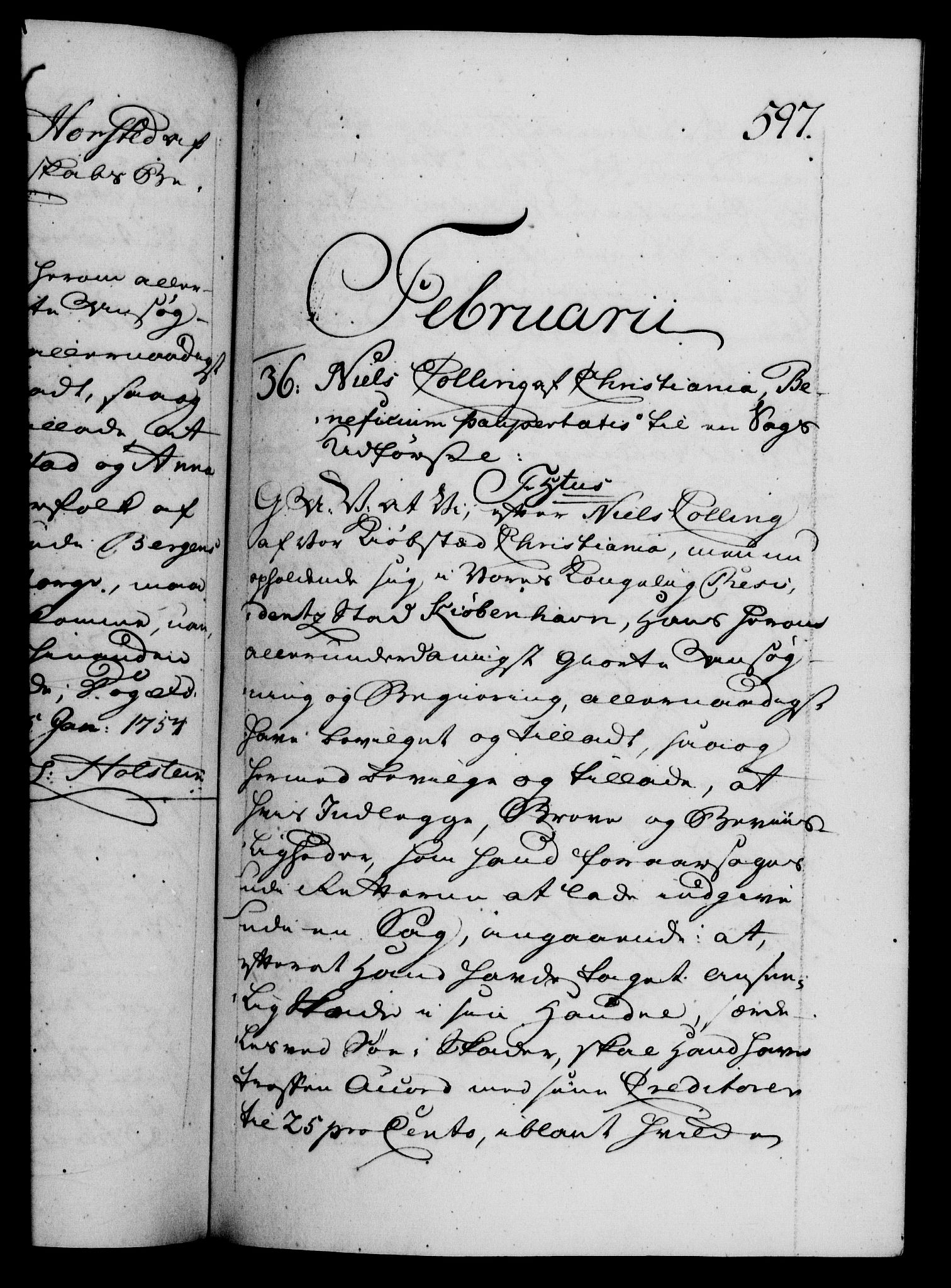 Danske Kanselli 1572-1799, AV/RA-EA-3023/F/Fc/Fca/Fcaa/L0038: Norske registre, 1753-1754, p. 597a