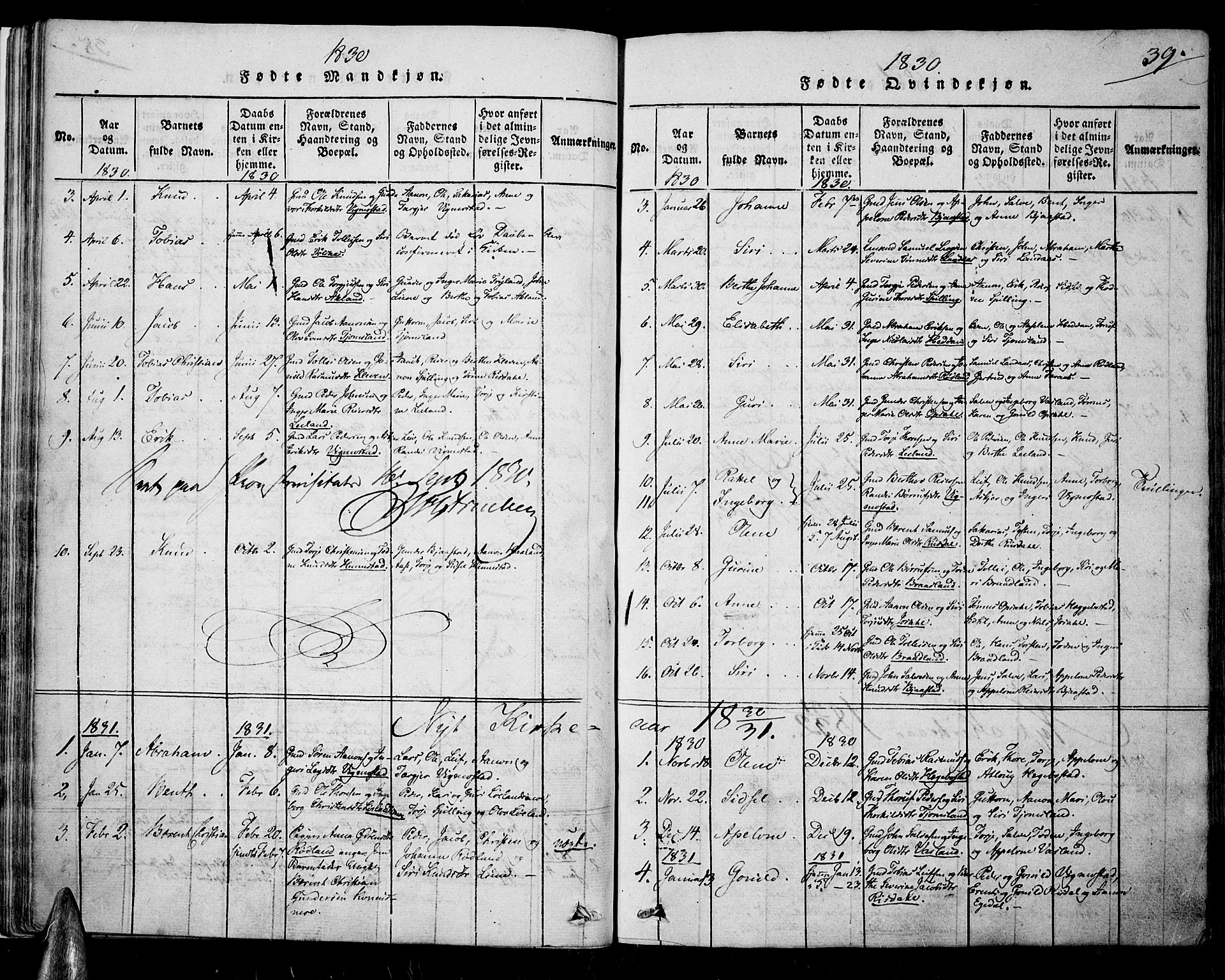 Nord-Audnedal sokneprestkontor, SAK/1111-0032/F/Fa/Fab/L0001: Parish register (official) no. A 1, 1816-1858, p. 39