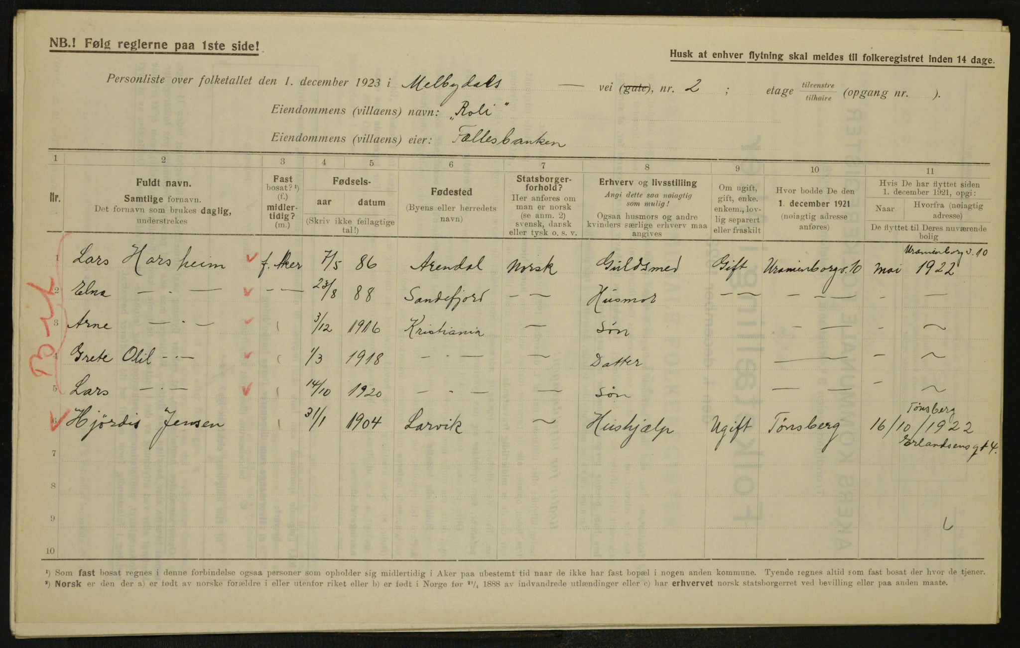 , Municipal Census 1923 for Aker, 1923, p. 4750