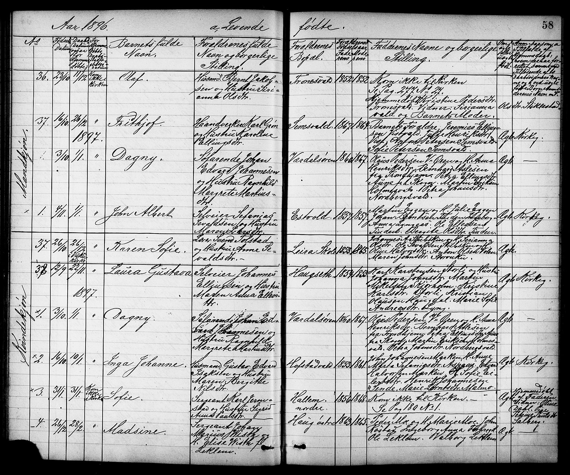 Ministerialprotokoller, klokkerbøker og fødselsregistre - Nord-Trøndelag, AV/SAT-A-1458/723/L0257: Parish register (copy) no. 723C05, 1890-1907, p. 58