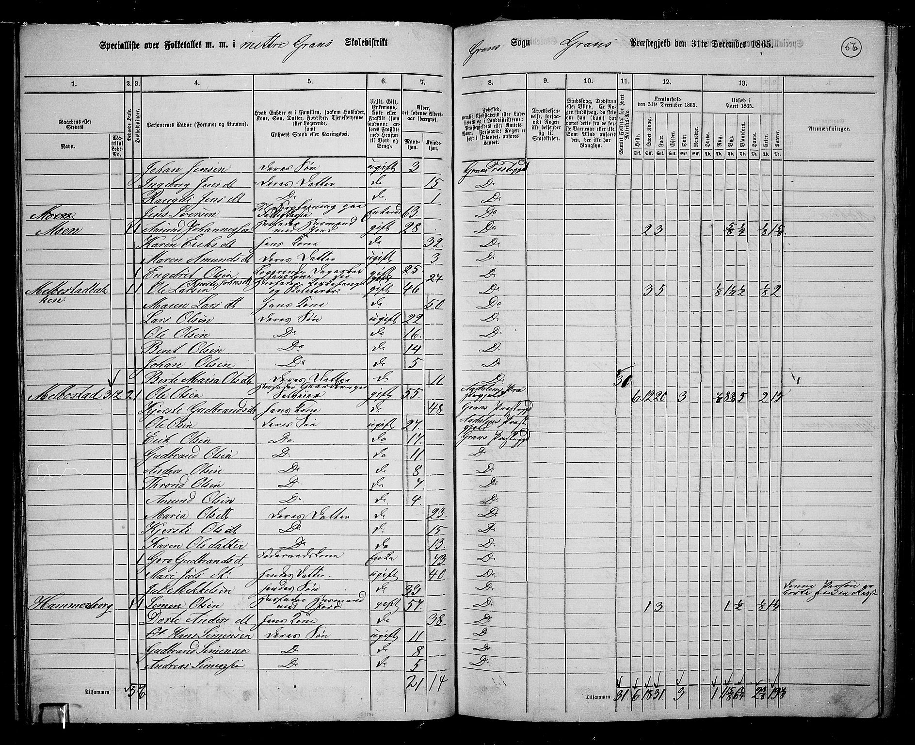 RA, 1865 census for Gran, 1865, p. 49