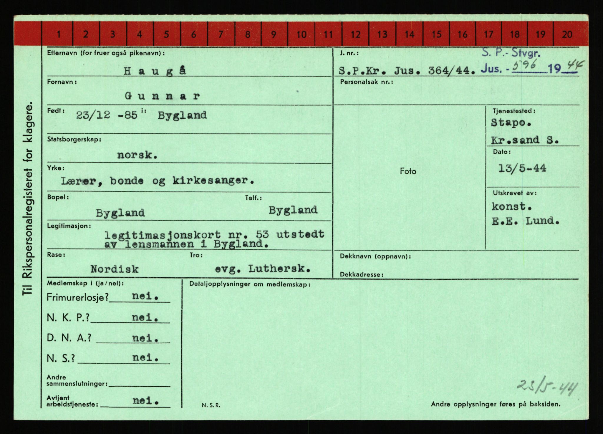 Statspolitiet - Hovedkontoret / Osloavdelingen, AV/RA-S-1329/C/Ca/L0006: Hanche - Hokstvedt, 1943-1945, p. 2201