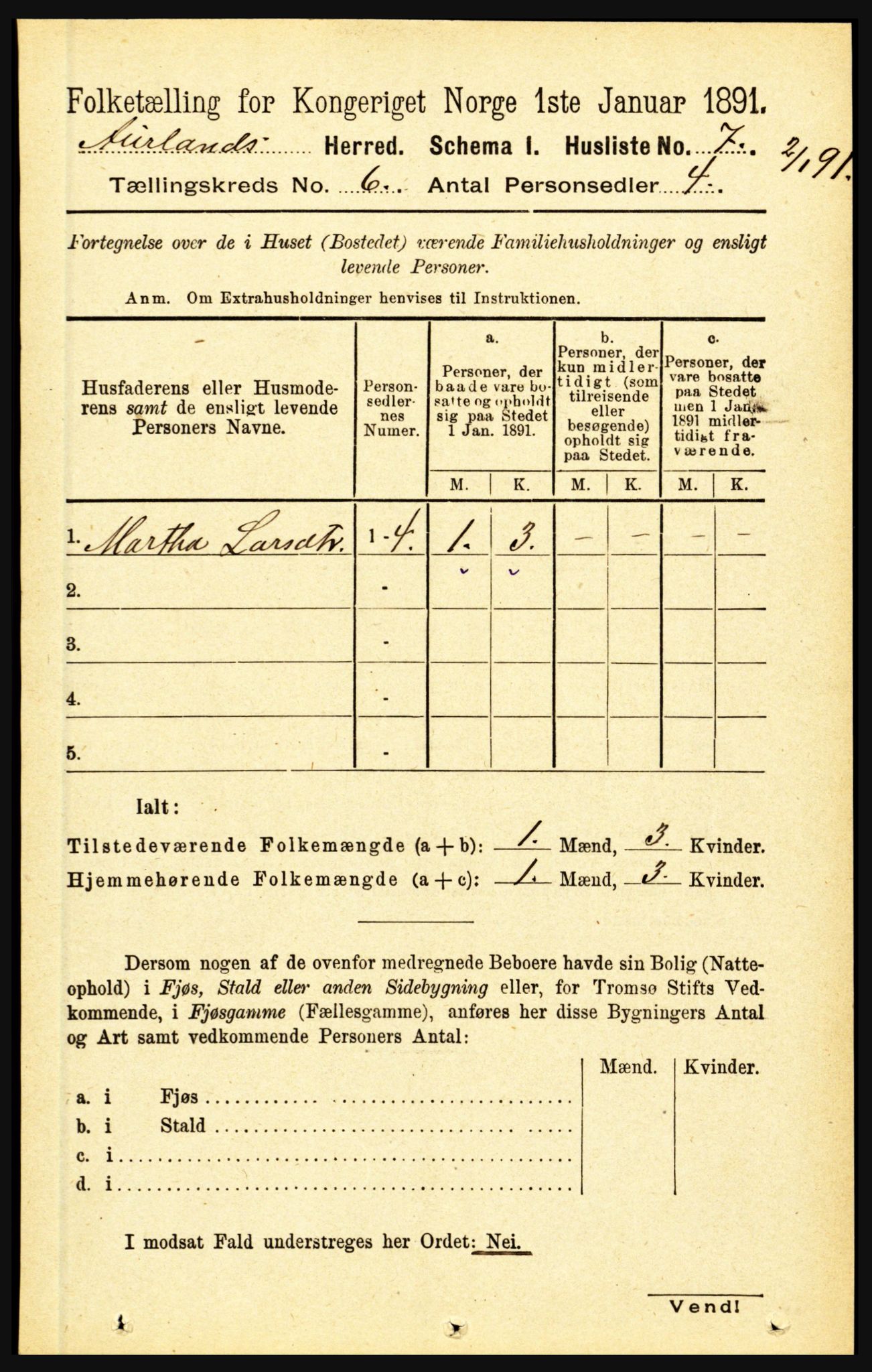 RA, 1891 census for 1421 Aurland, 1891, p. 2207