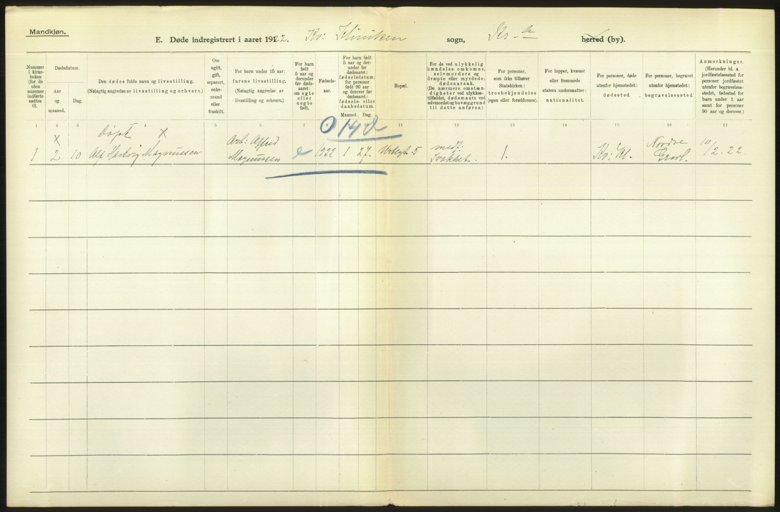 Statistisk sentralbyrå, Sosiodemografiske emner, Befolkning, AV/RA-S-2228/D/Df/Dfc/Dfcb/L0010: Kristiania: Døde, dødfødte, 1922, p. 624