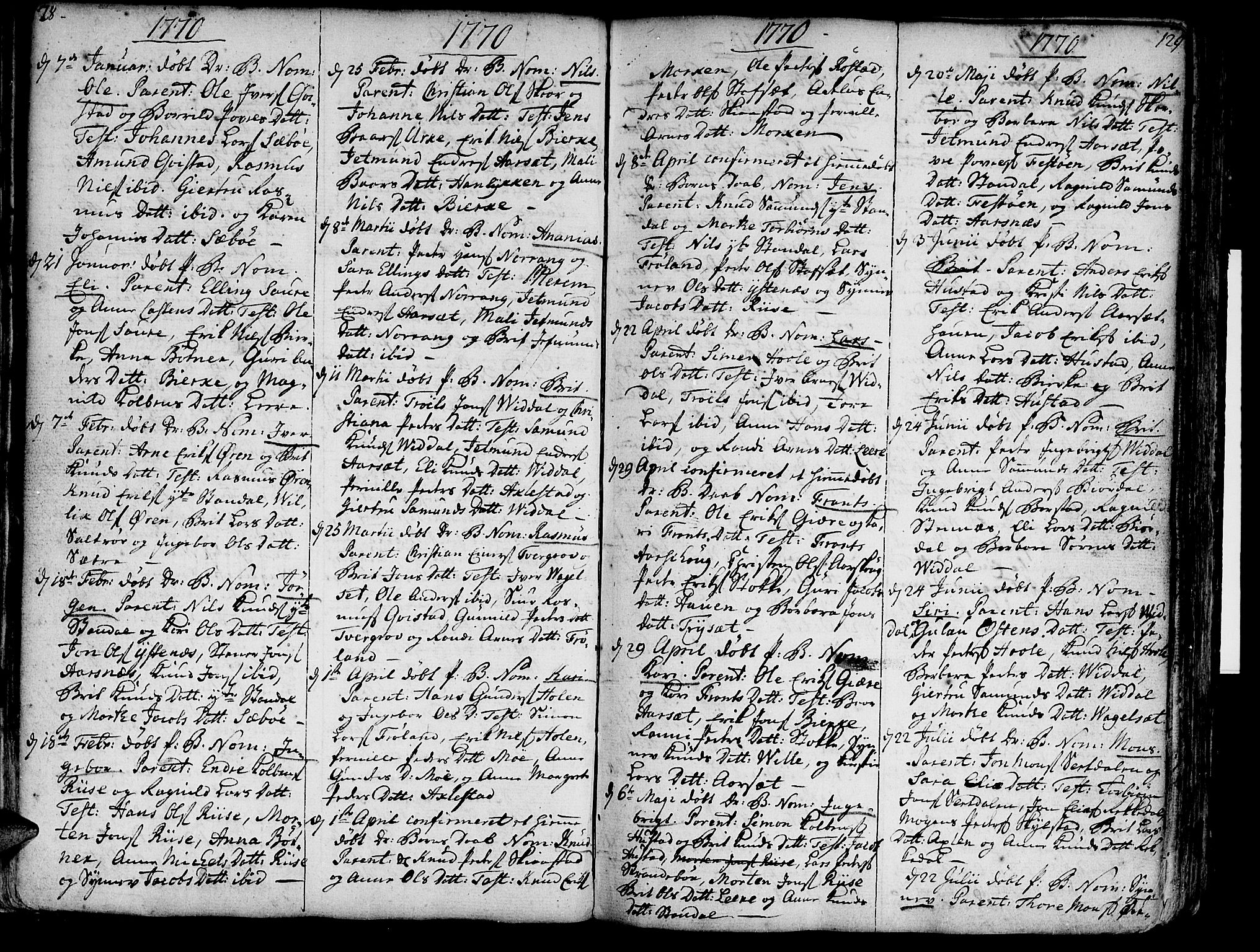 Ministerialprotokoller, klokkerbøker og fødselsregistre - Møre og Romsdal, AV/SAT-A-1454/515/L0206: Parish register (official) no. 515A02, 1765-1818, p. 128-129