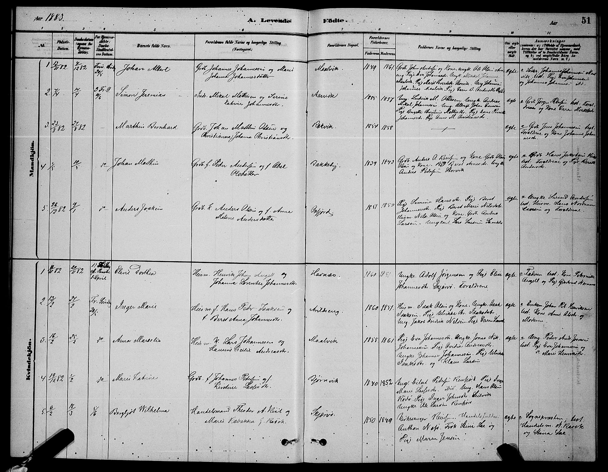 Skjervøy sokneprestkontor, AV/SATØ-S-1300/H/Ha/Hab/L0006klokker: Parish register (copy) no. 6, 1878-1888, p. 51