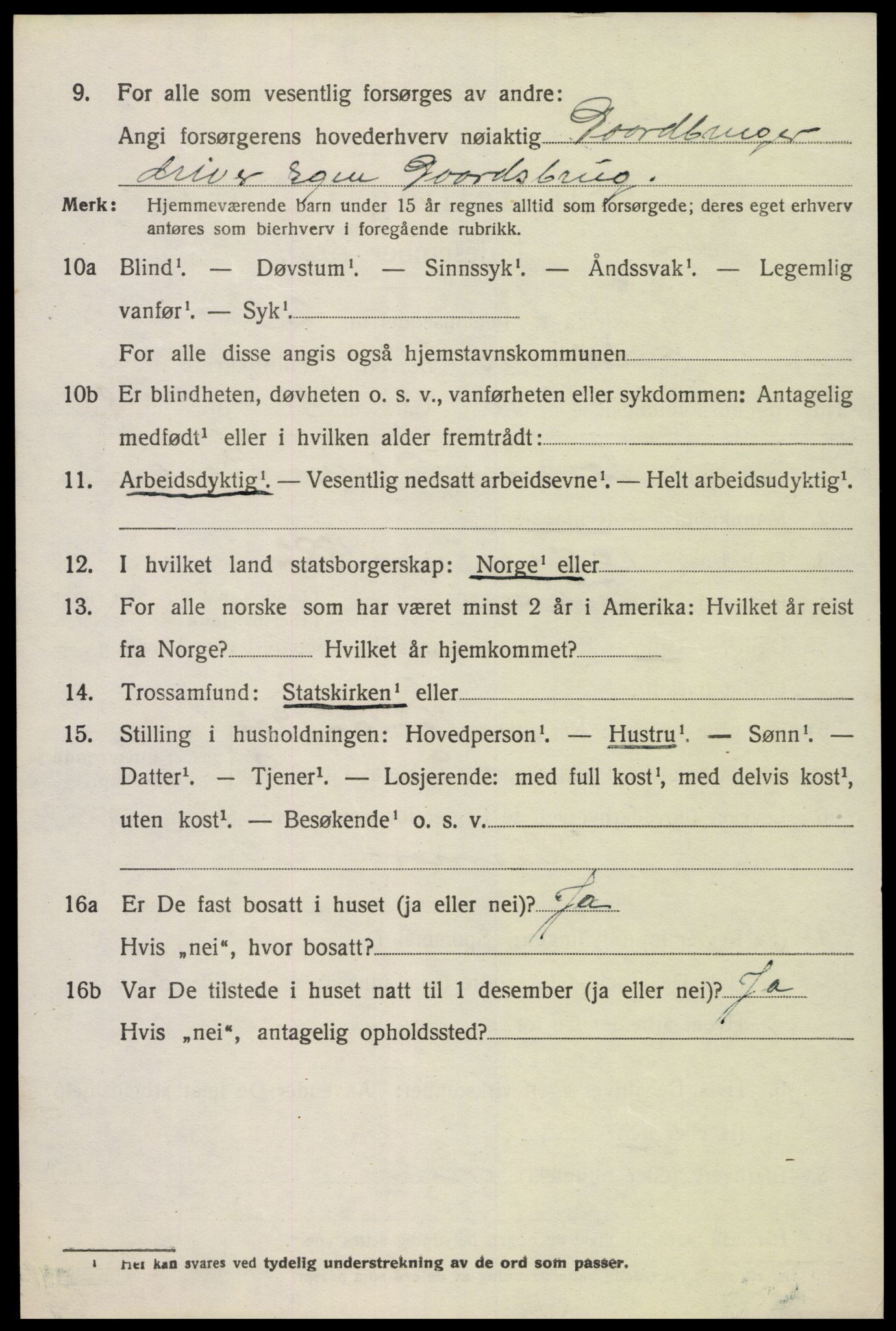 SAK, 1920 census for Oddernes, 1920, p. 3022
