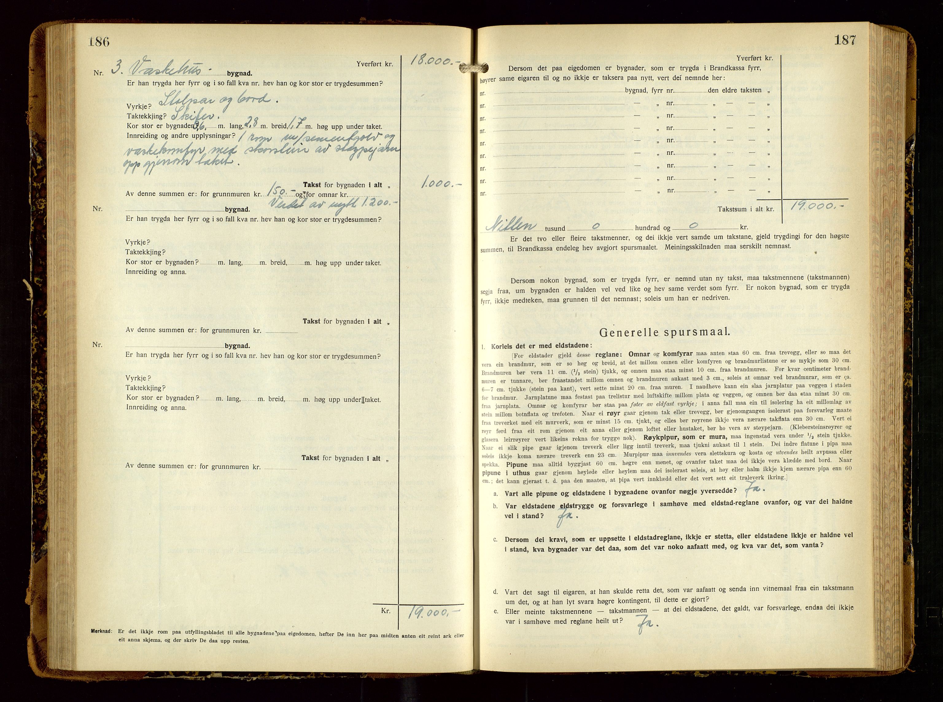 Tysvær lensmannskontor, AV/SAST-A-100192/Gob/L0003: "Brandtakstbok for Tysvær lensmannskrins", 1932-1955, p. 186-187