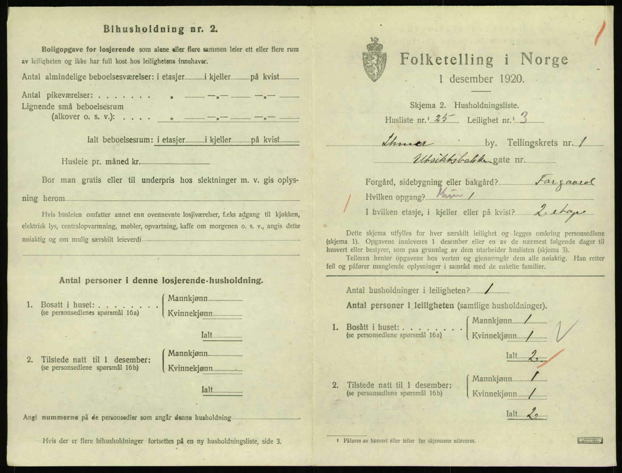 SAH, 1920 census for Lillehammer, 1920, p. 1426