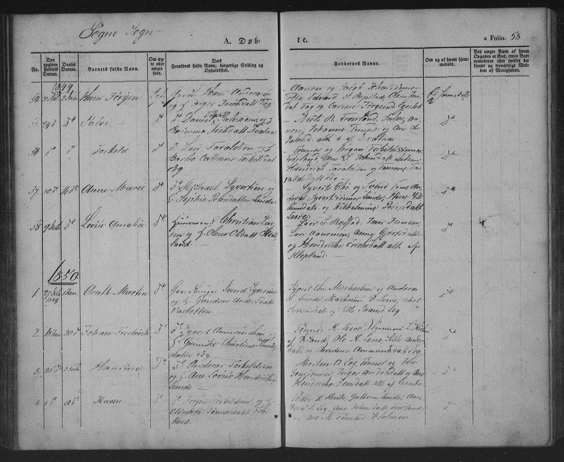 Søgne sokneprestkontor, AV/SAK-1111-0037/F/Fa/Fab/L0009: Parish register (official) no. A 9, 1838-1853, p. 58