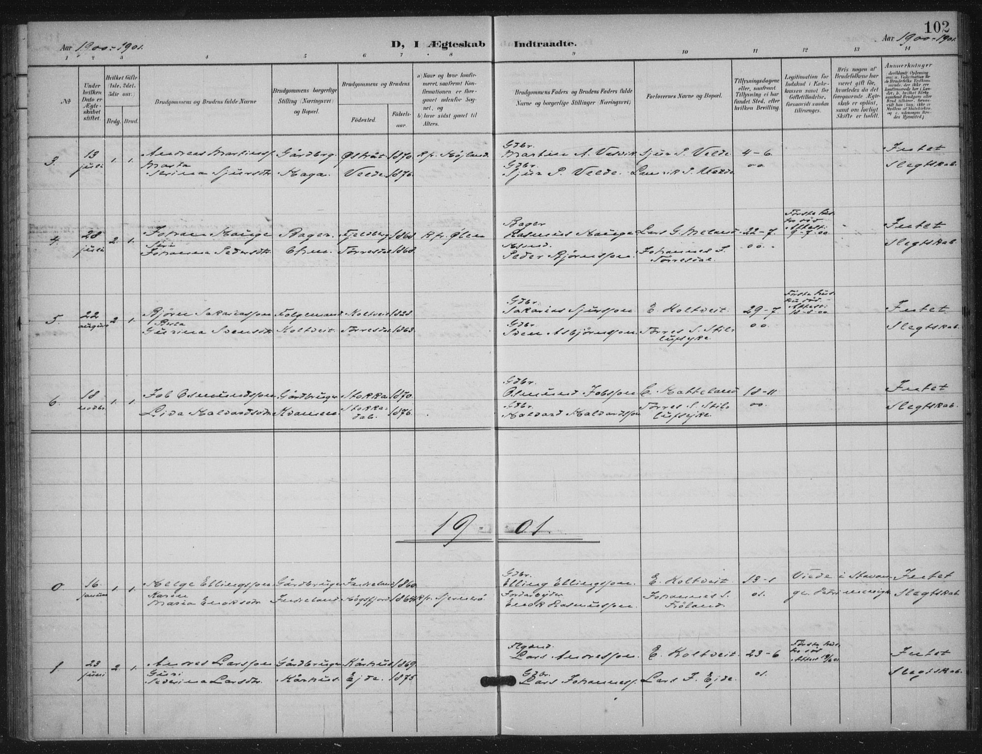 Skjold sokneprestkontor, AV/SAST-A-101847/H/Ha/Haa/L0012: Parish register (official) no. A 12, 1899-1915, p. 102