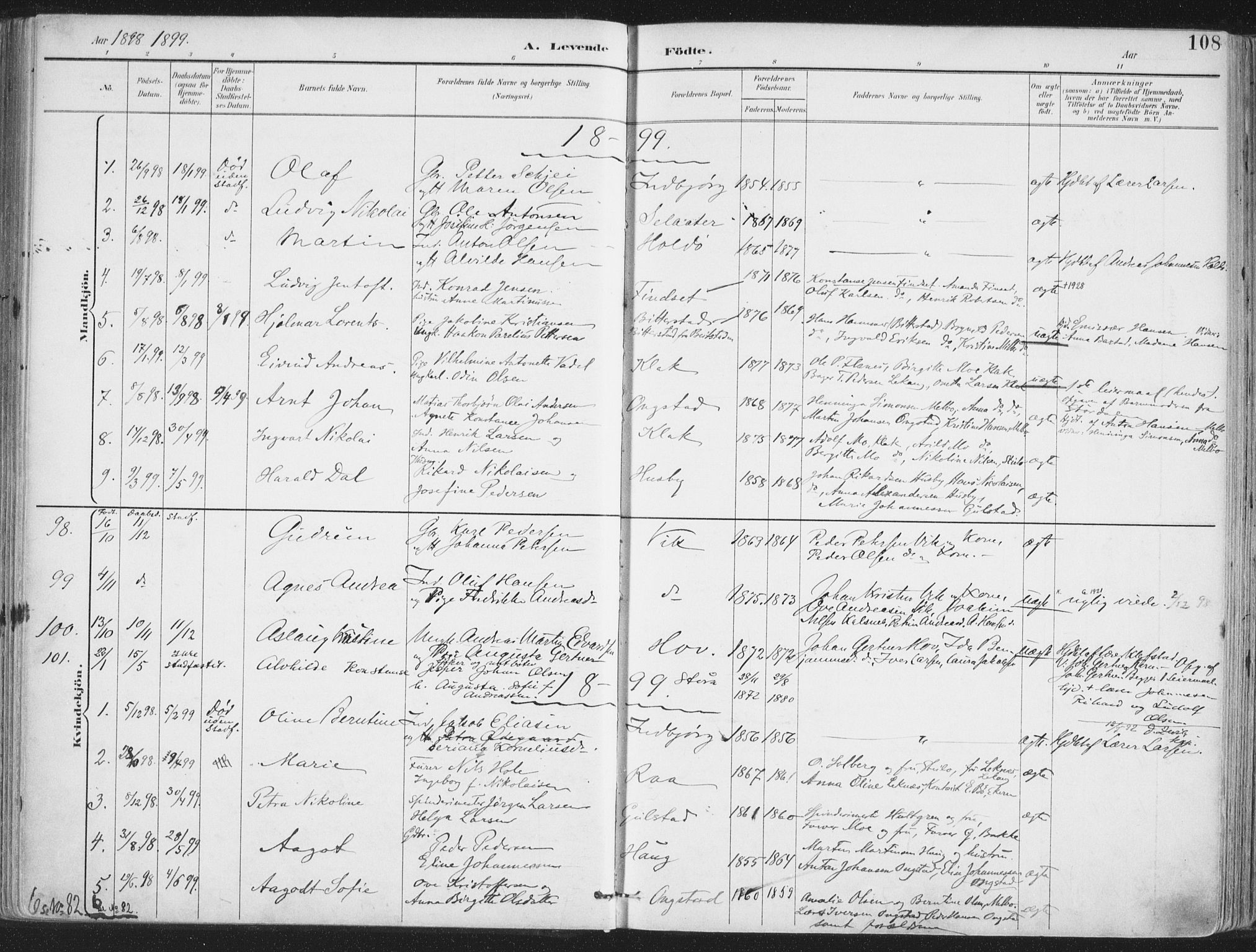 Ministerialprotokoller, klokkerbøker og fødselsregistre - Nordland, SAT/A-1459/888/L1246: Parish register (official) no. 888A12, 1891-1903, p. 108