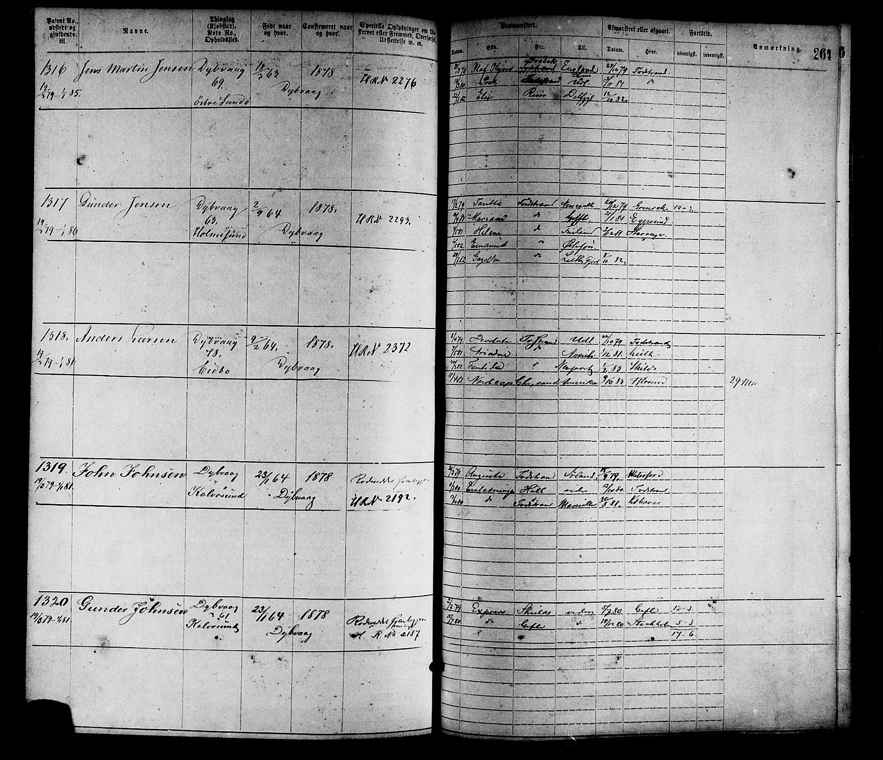 Tvedestrand mønstringskrets, SAK/2031-0011/F/Fa/L0001: Annotasjonsrulle nr 1-1905 med register, R-1, 1866-1886, p. 288