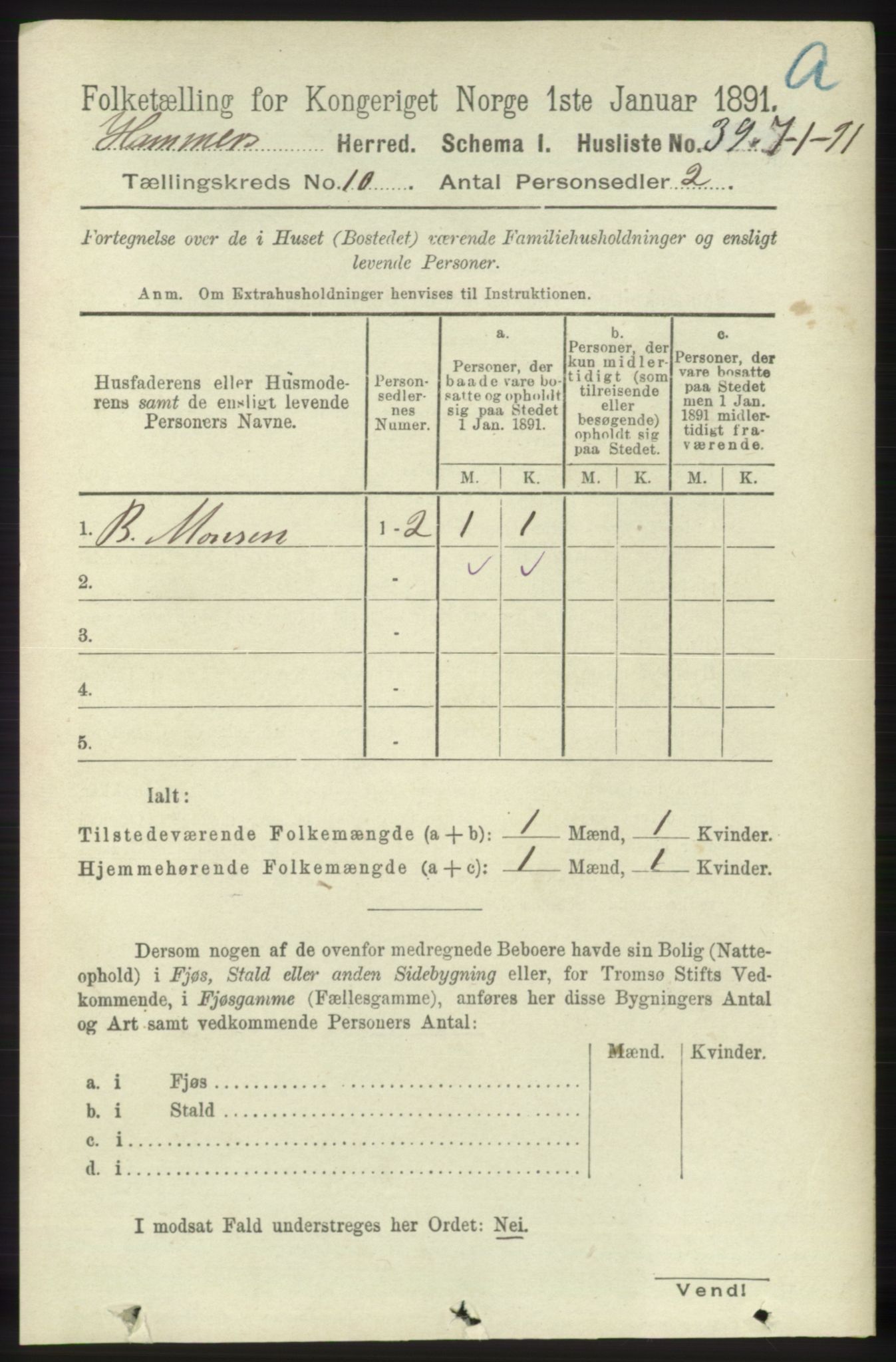 RA, 1891 census for 1254 Hamre, 1891, p. 2772
