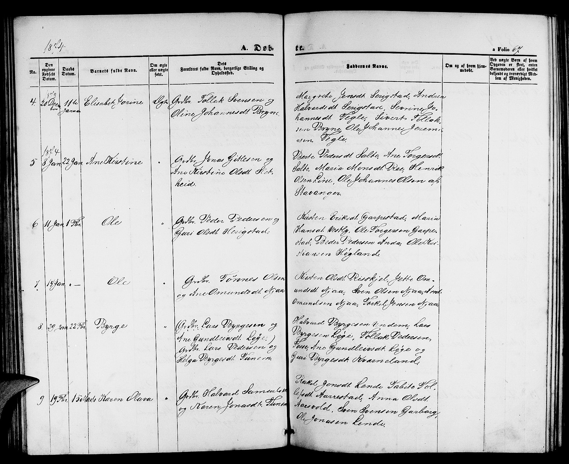 Lye sokneprestkontor, AV/SAST-A-101794/001/30BB/L0004: Parish register (copy) no. B 4, 1868-1878, p. 67