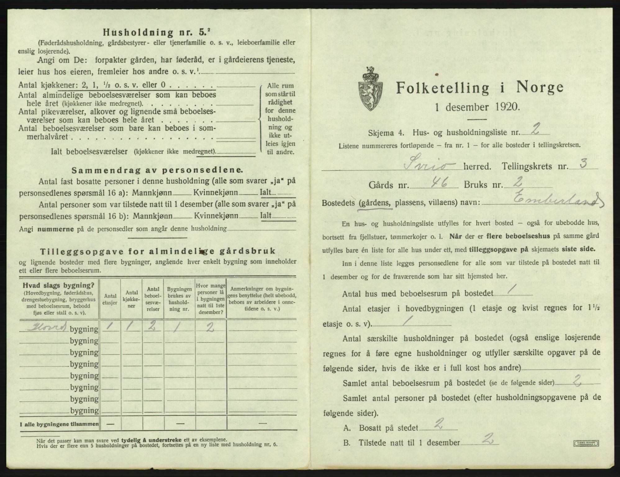 SAB, 1920 census for Sveio, 1920, p. 158