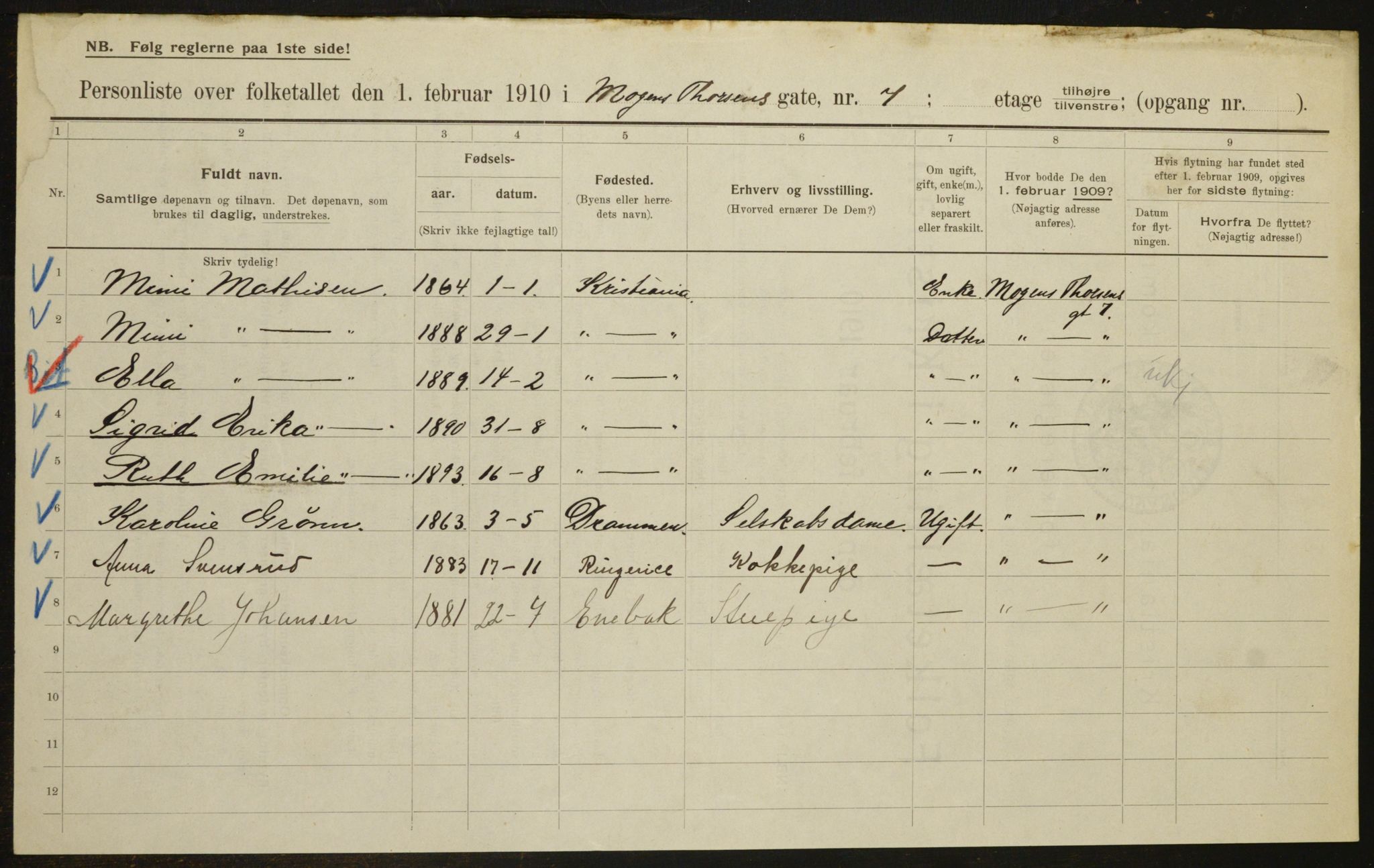 OBA, Municipal Census 1910 for Kristiania, 1910, p. 63478