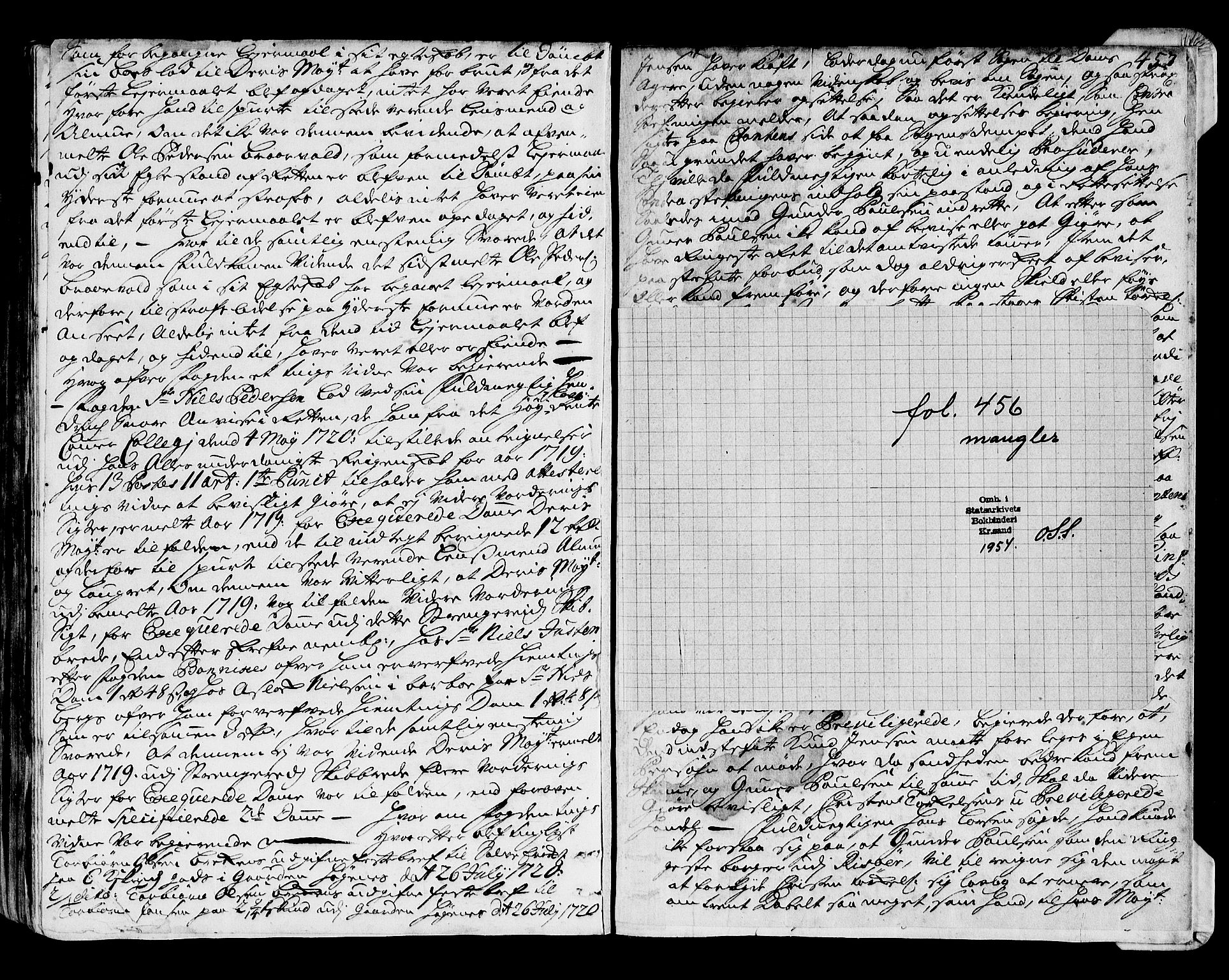 Nedenes sorenskriveri før 1824, SAK/1221-0007/F/Fa/L0018: Tingbok med register nr 13, 1717-1720, p. 455b-456a