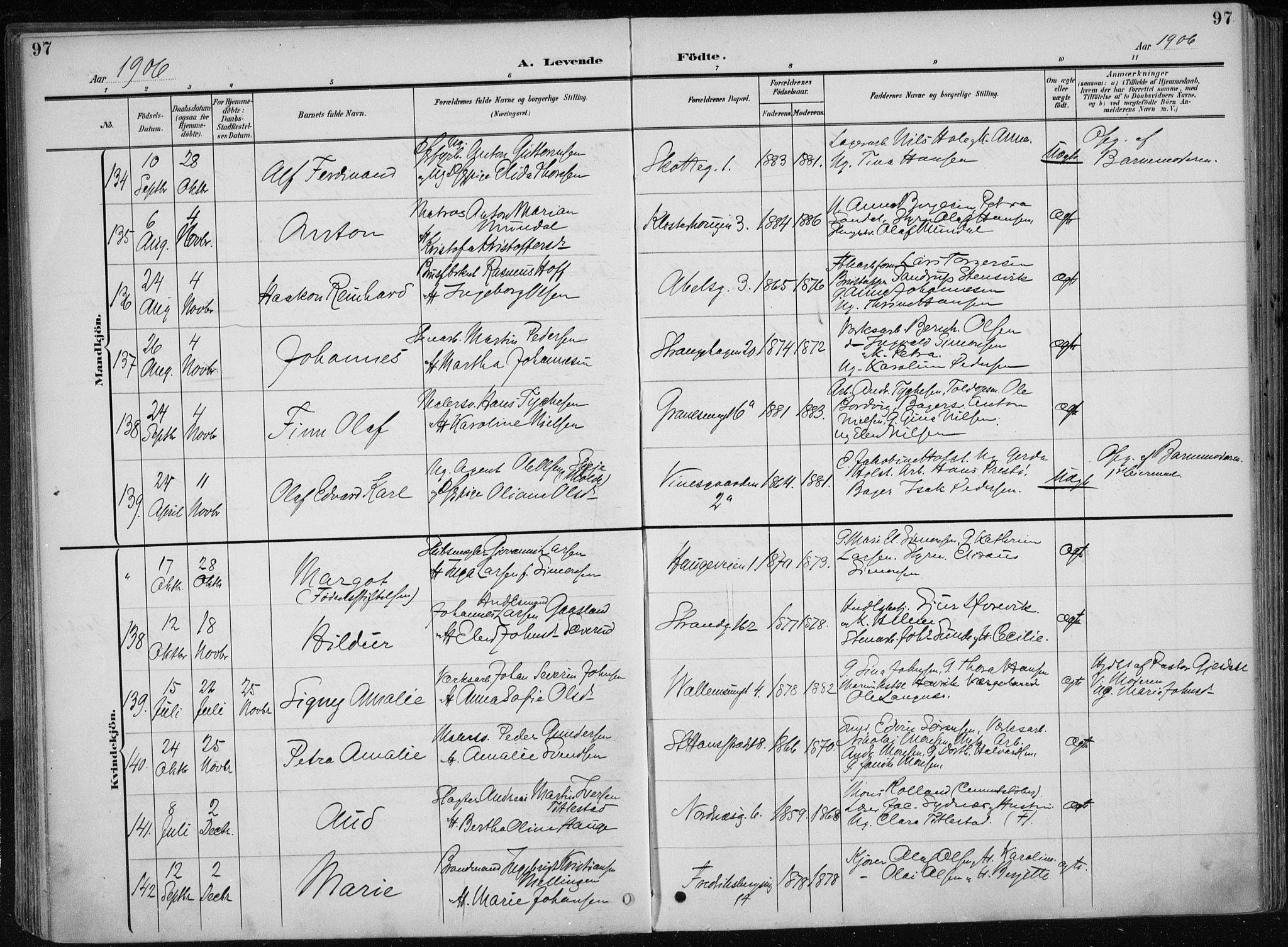 Nykirken Sokneprestembete, AV/SAB-A-77101/H/Haa/L0019: Parish register (official) no. B 7, 1904-1916, p. 97