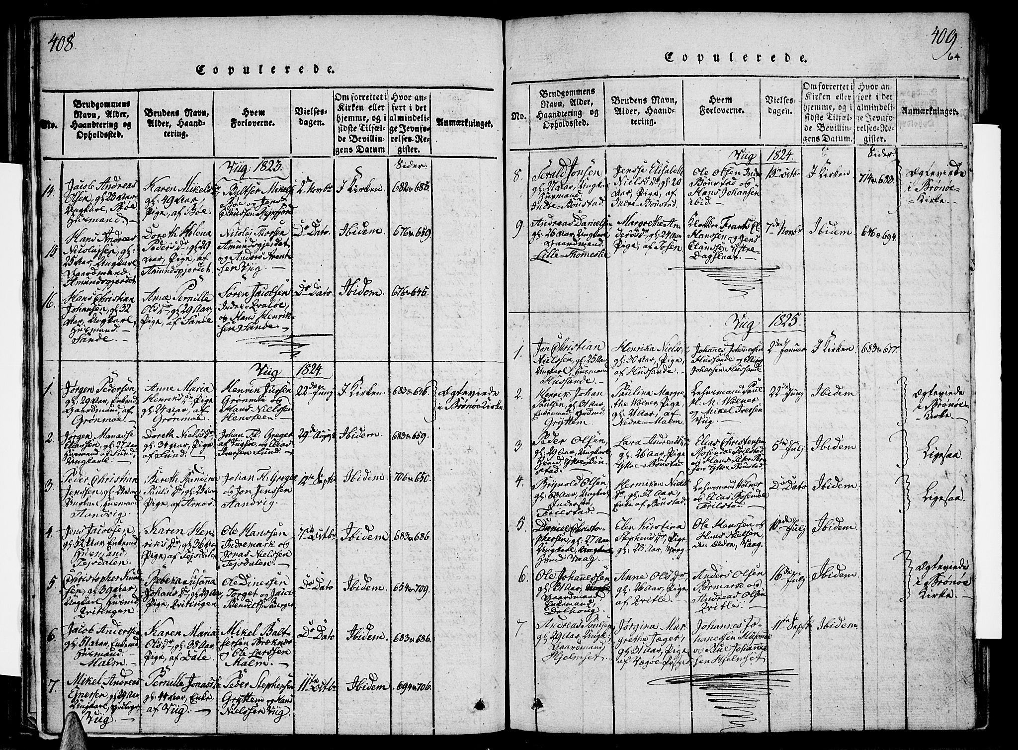Ministerialprotokoller, klokkerbøker og fødselsregistre - Nordland, SAT/A-1459/812/L0175: Parish register (official) no. 812A04, 1820-1833, p. 408-409