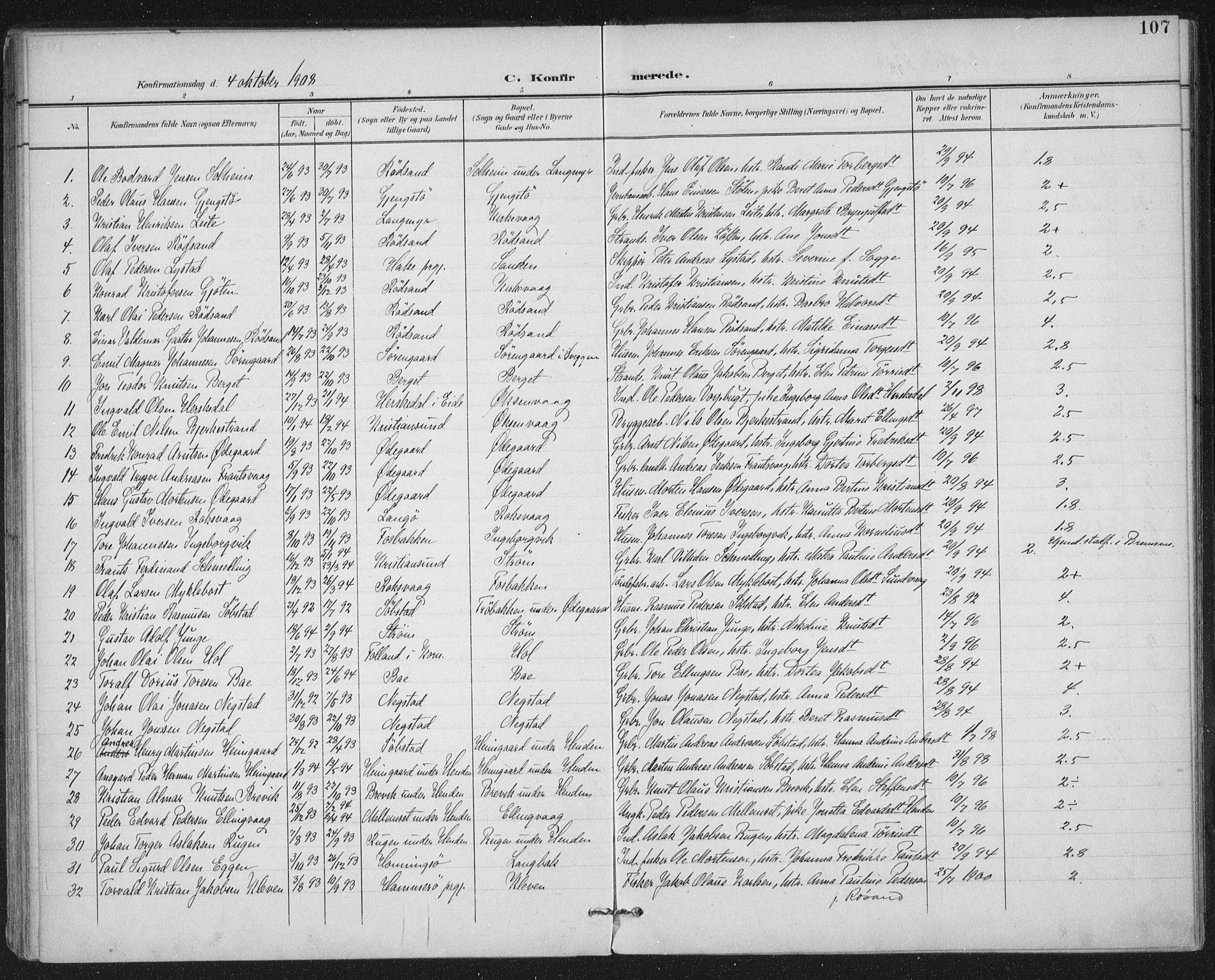 Ministerialprotokoller, klokkerbøker og fødselsregistre - Møre og Romsdal, SAT/A-1454/569/L0820: Parish register (official) no. 569A06, 1900-1911, p. 107