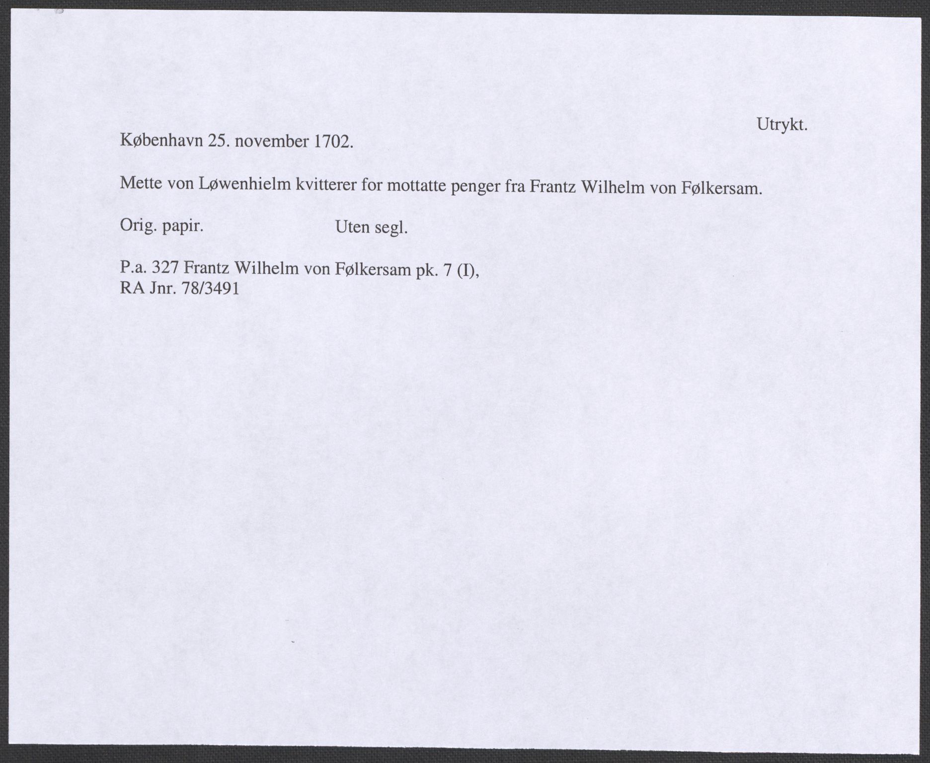 Riksarkivets diplomsamling, RA/EA-5965/F12/L0004: Pk. 7 (I), 1490-1729, p. 157