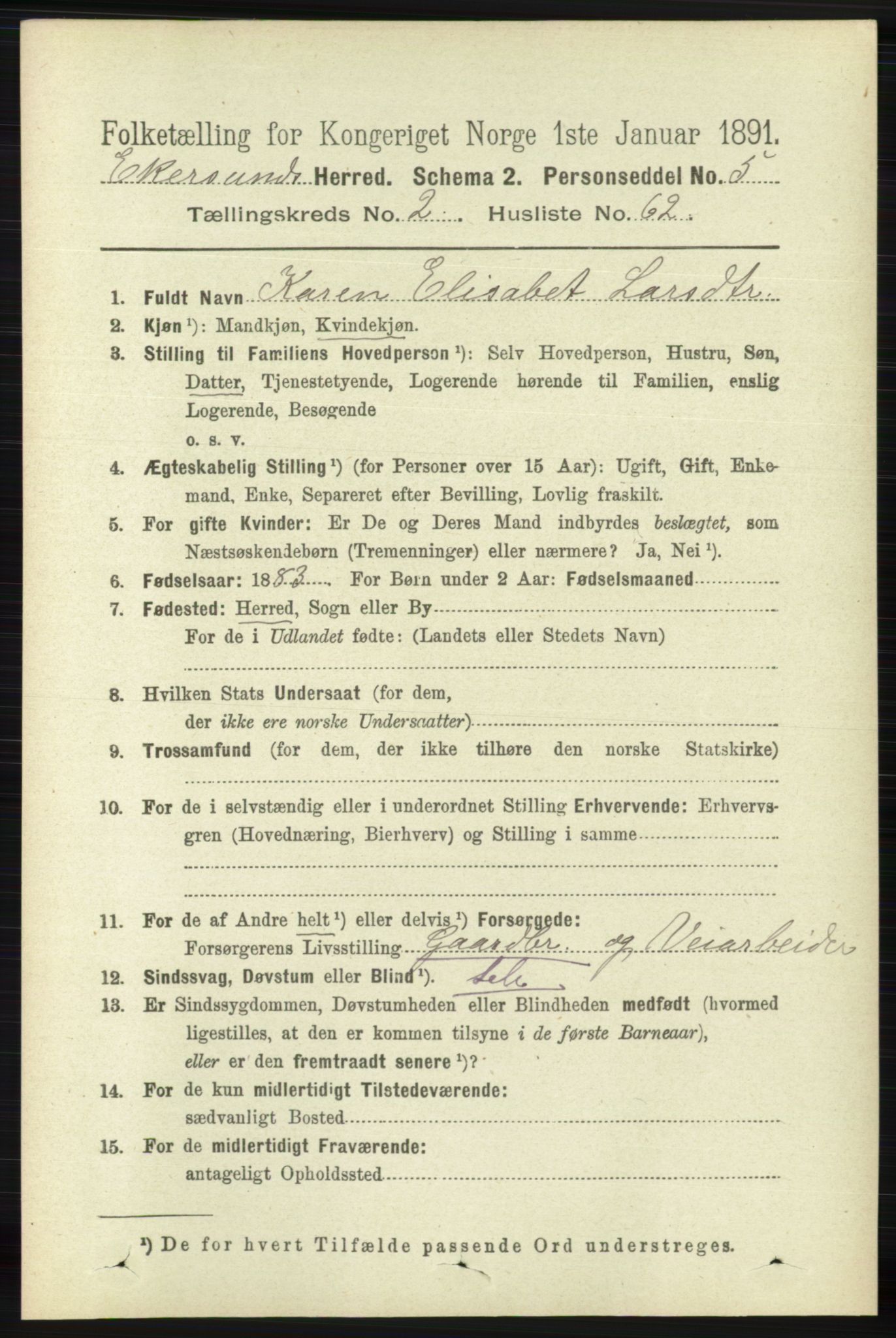 RA, 1891 census for 1116 Eigersund herred, 1891, p. 805