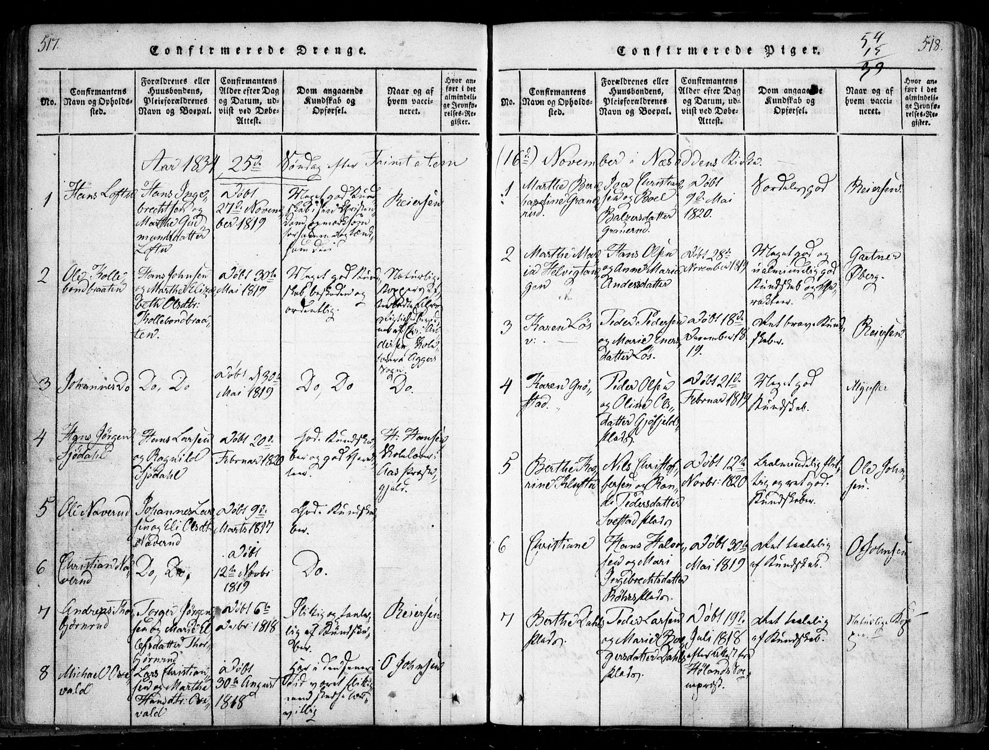 Nesodden prestekontor Kirkebøker, AV/SAO-A-10013/F/Fa/L0006: Parish register (official) no. I 6, 1814-1847, p. 517-518