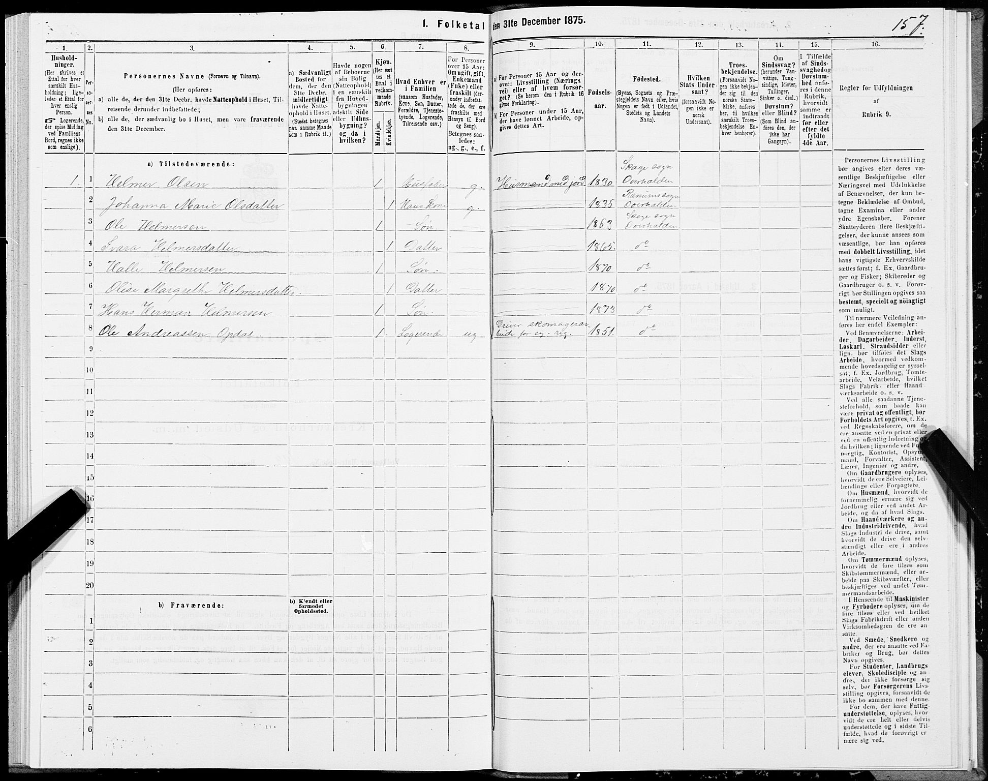 SAT, 1875 census for 1744P Overhalla, 1875, p. 2157