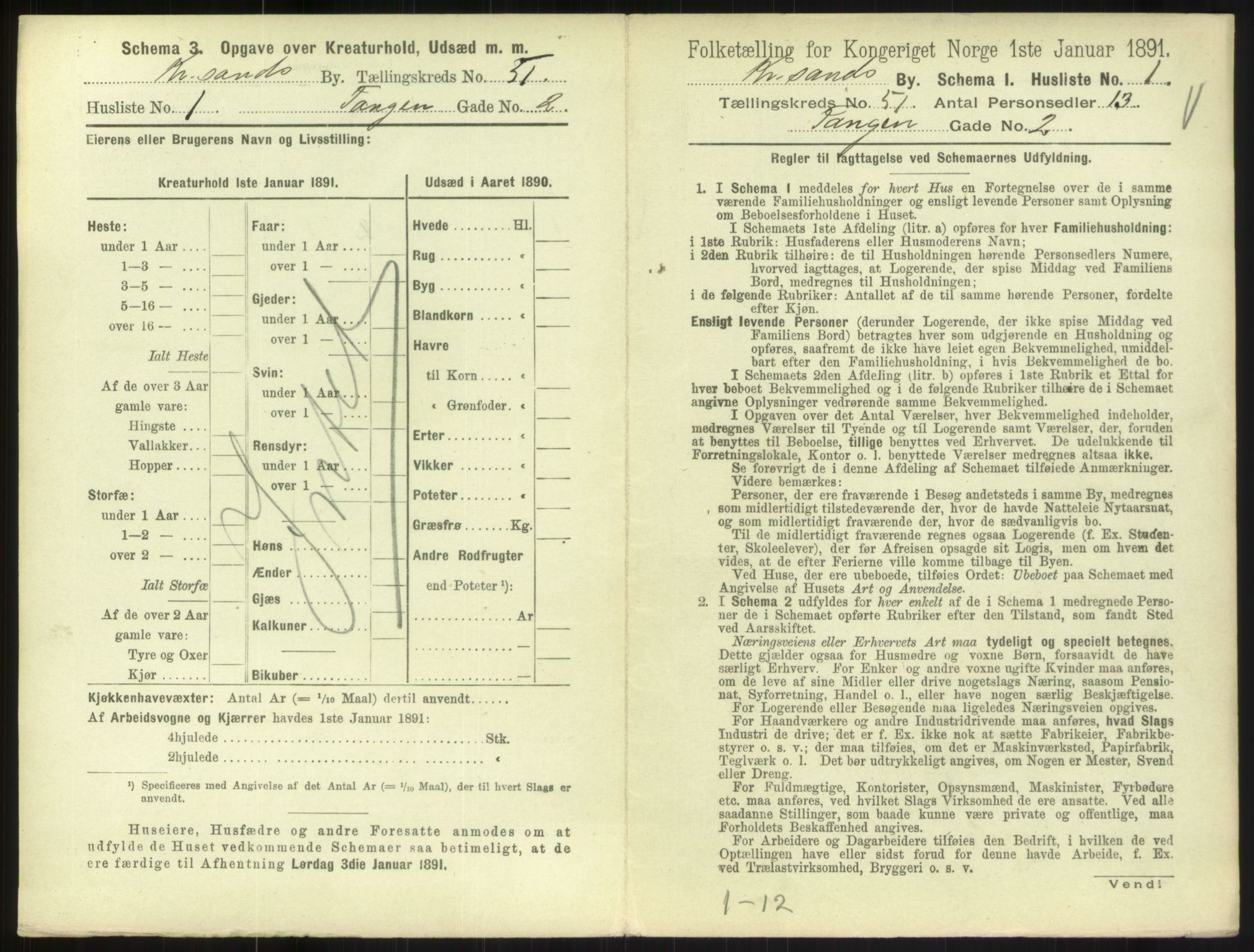 RA, 1891 census for 1001 Kristiansand, 1891, p. 2686