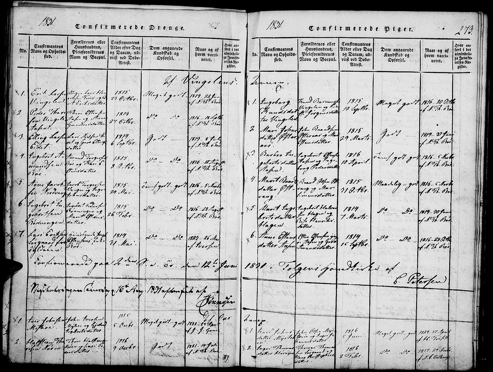 Tolga prestekontor, AV/SAH-PREST-062/K/L0004: Parish register (official) no. 4, 1815-1836, p. 273