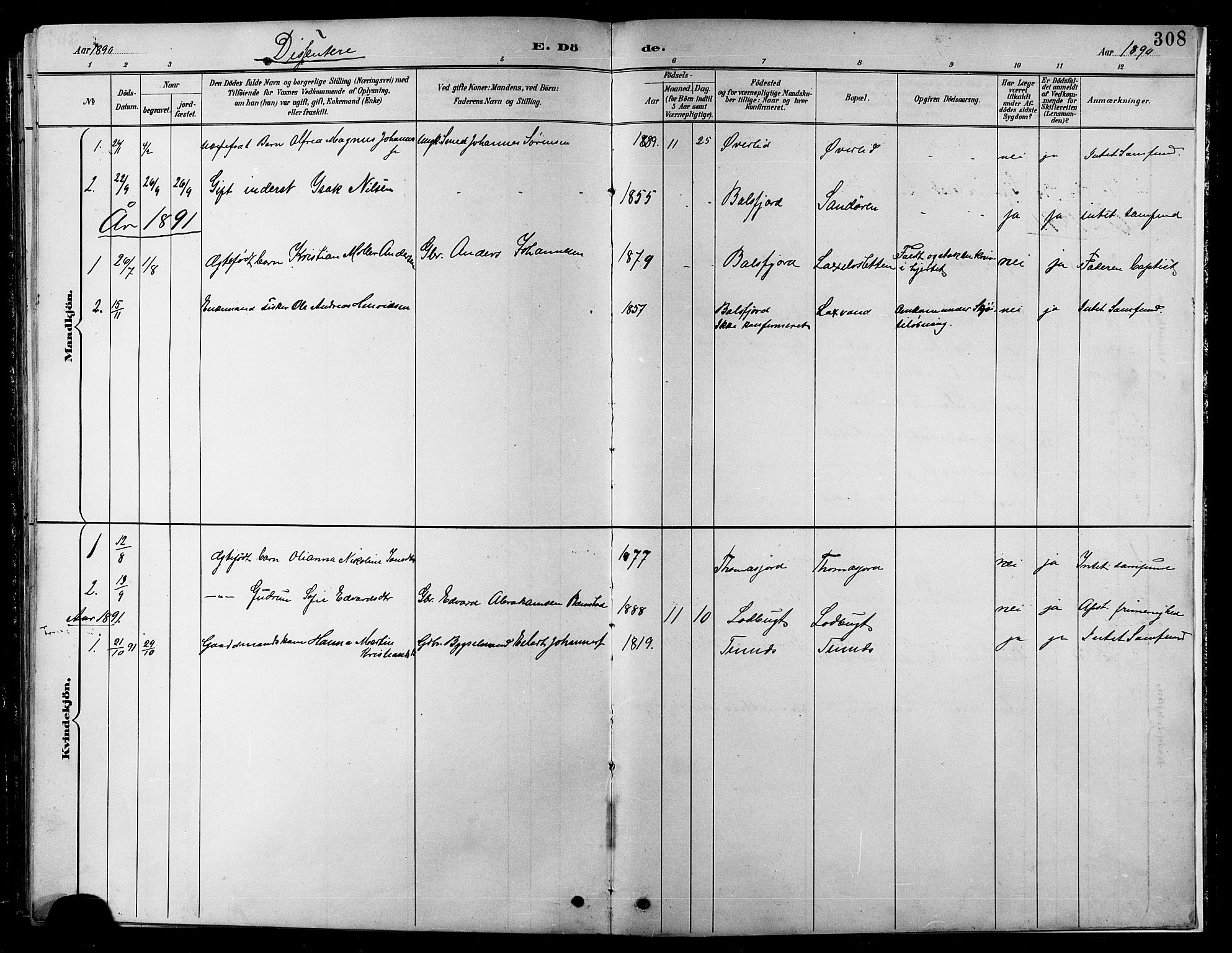 Balsfjord sokneprestembete, AV/SATØ-S-1303/G/Ga/L0008klokker: Parish register (copy) no. 8, 1890-1906, p. 308