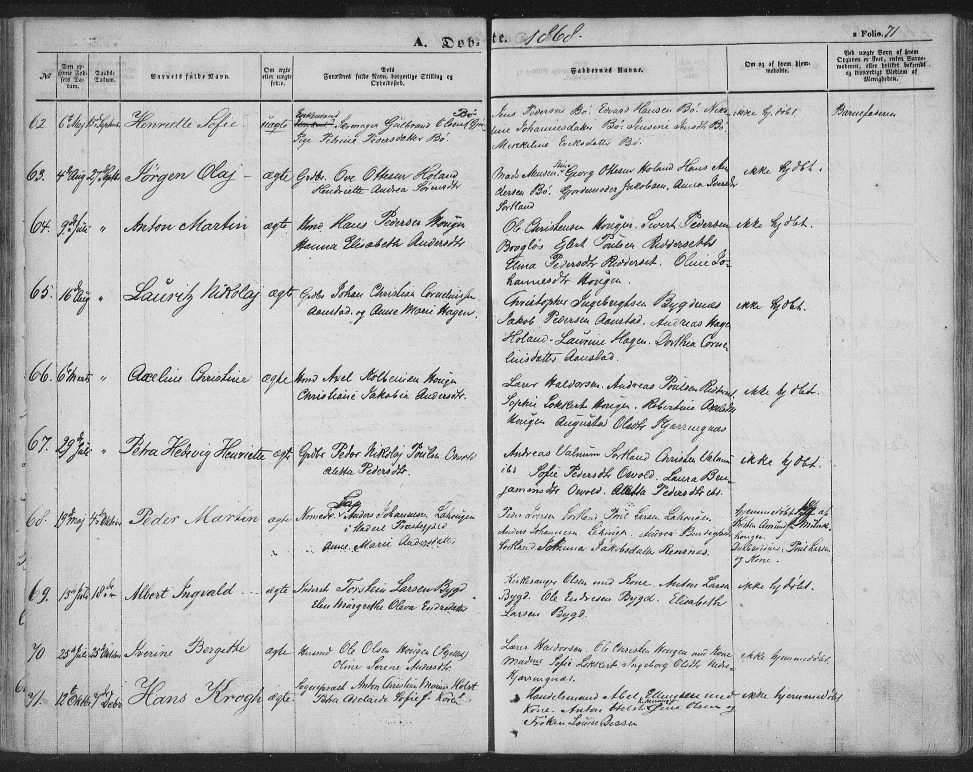 Ministerialprotokoller, klokkerbøker og fødselsregistre - Nordland, SAT/A-1459/895/L1369: Parish register (official) no. 895A04, 1852-1872, p. 71