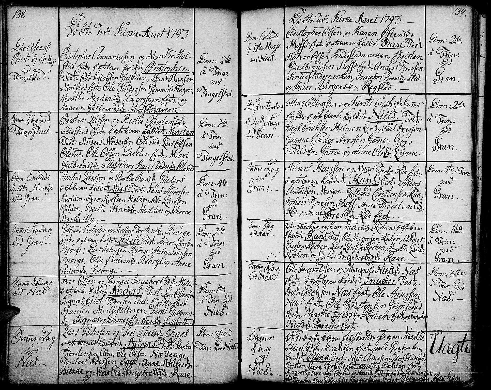 Gran prestekontor, AV/SAH-PREST-112/H/Ha/Haa/L0006: Parish register (official) no. 6, 1787-1824, p. 138-139